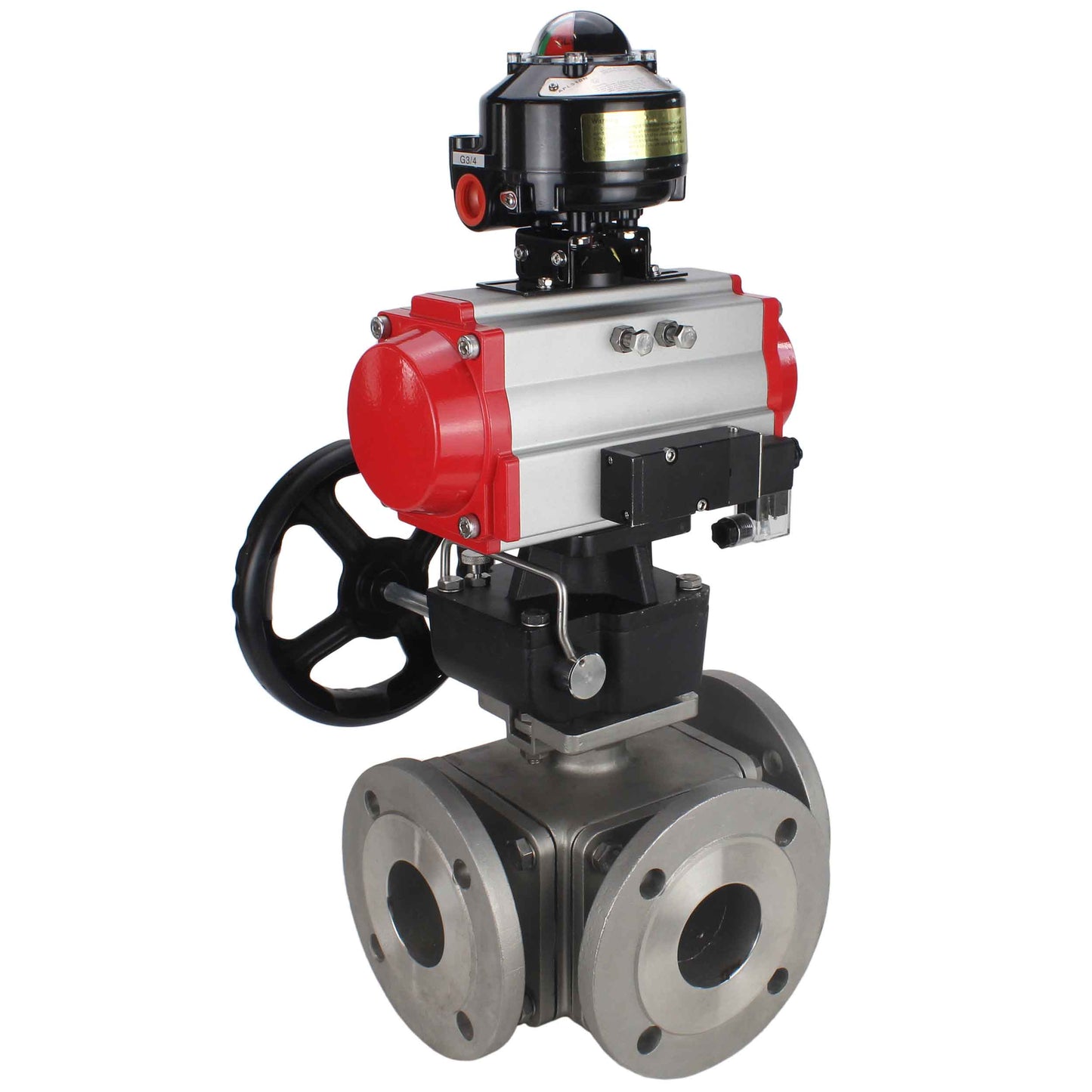 Ball valves DNOVA BV3232P(4pc)-FP-3WL-F-ISO-H 16 bar full bore, flanged, stainless steel body. steel SS316, ISO flange F03/F04-F10/F12, square 9x9-19x19, with pneumatic actuator PA-DA, PN/distributor 4M310-08 220V, LSU APL-510N EX and Doubler MON3-700-