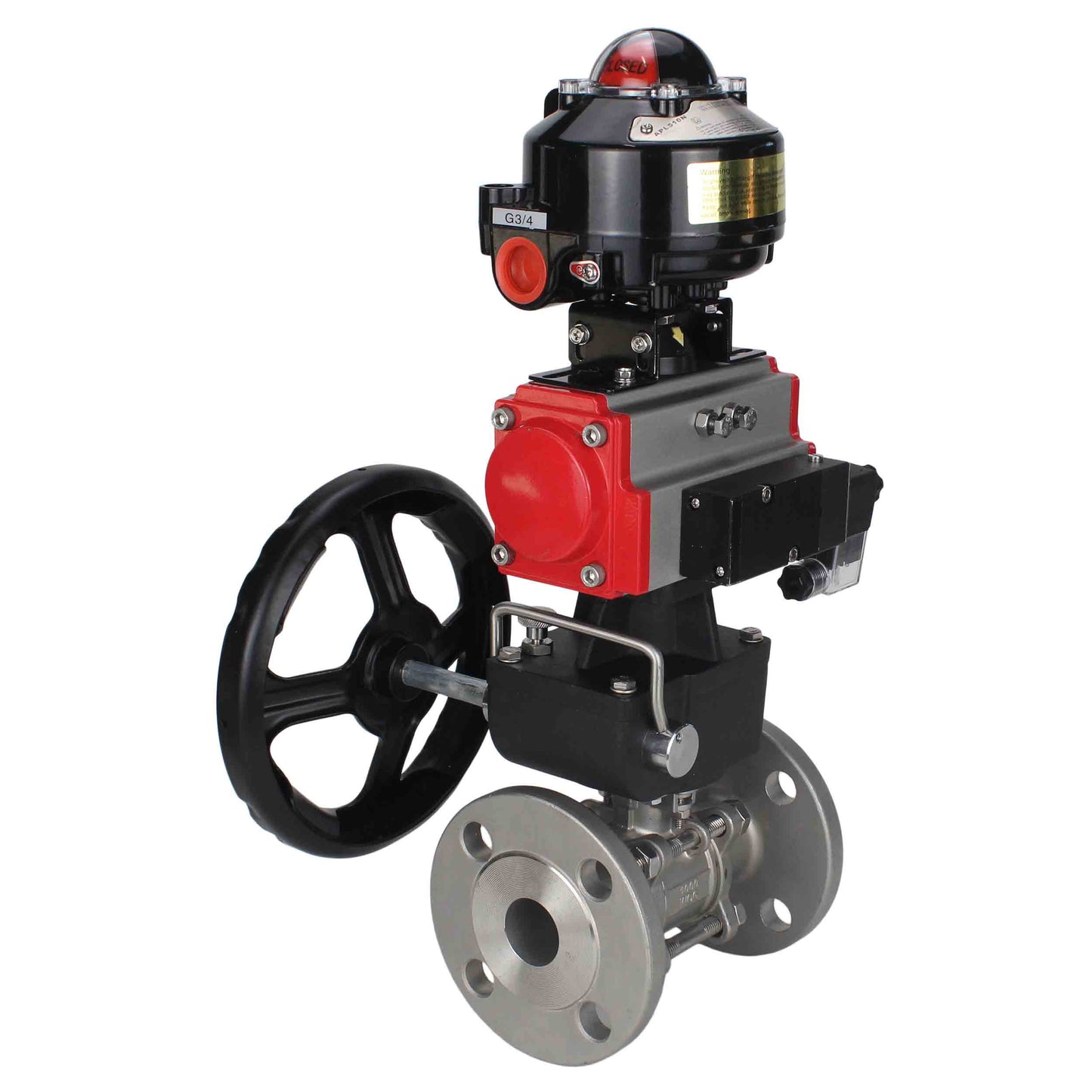 Ball valves DNOVA BV3131P(3pc)-FP-F-ISO-H flanged, full bore, three-piece, stainless steel body. steel SS304, seal - PTFE, with pneumatic drive DNOVA PA-DA 052-130 pneumatic distributor 4M310-08 220V gearbox MON LSU APL-510N-EX