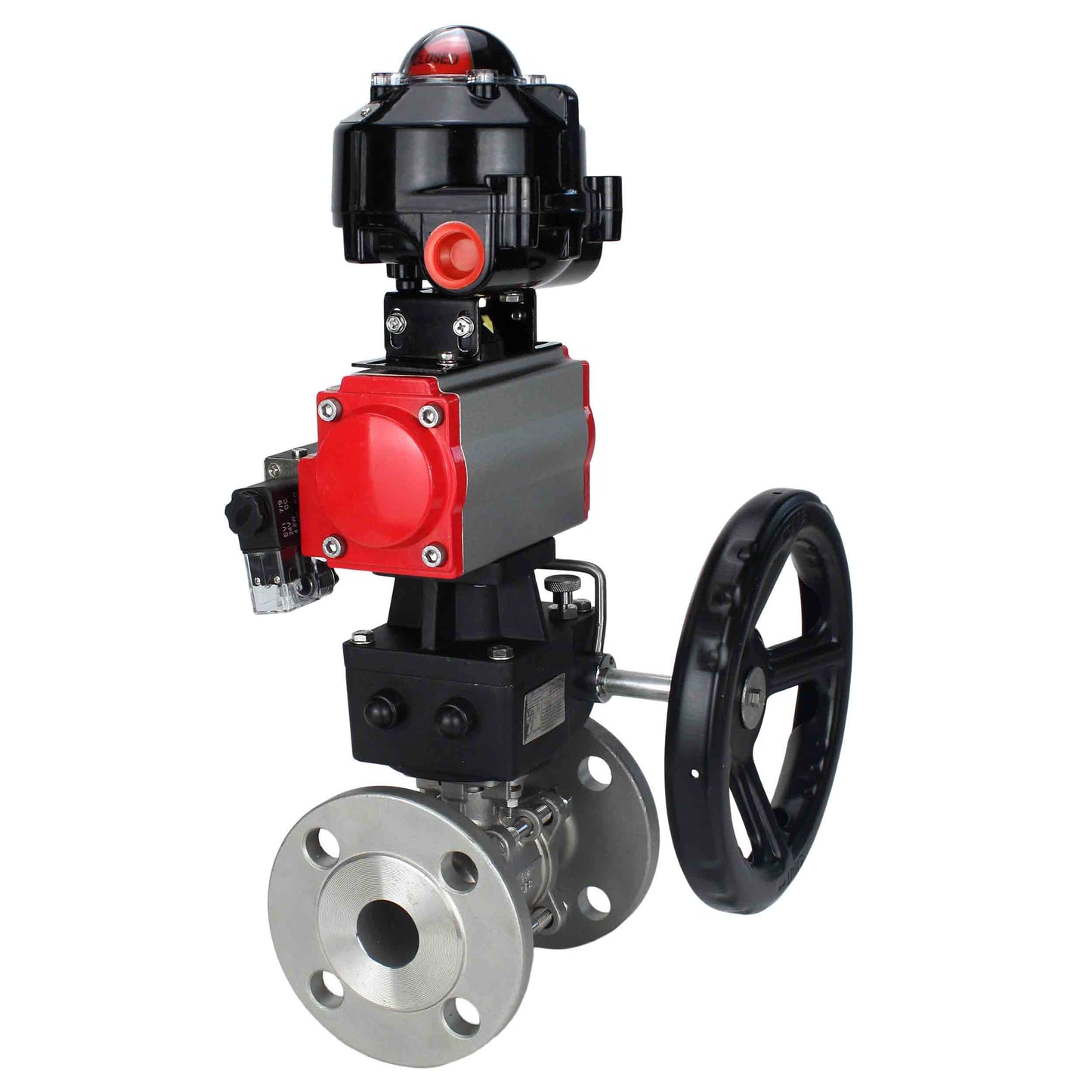 Ball valves DNOVA BV3131P(3pc)-FP-F-ISO-H flanged, full bore, three-piece, stainless steel body. steel SS304, seal - PTFE, with pneumatic drive DNOVA PA-DA 052-130 pneumatic distributor 4M310-08 220V gearbox MON LSU APL-510N-EX