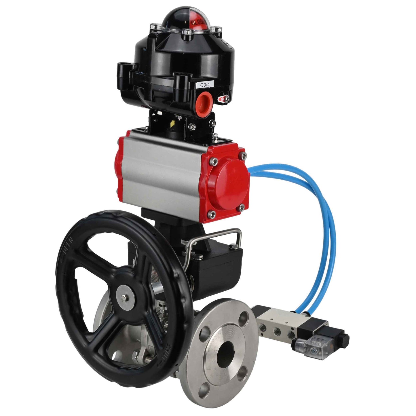 Ball valves DNOVA BV3131P(3pc)-FP-F-ISO-H flanged, full bore, three-piece, stainless steel body. steel SS304, seal - PTFE, with pneumatic drive DNOVA PA-DA 052-130 pneumatic distributor 4V320-10 gearbox MON LSU APL-510N-EX