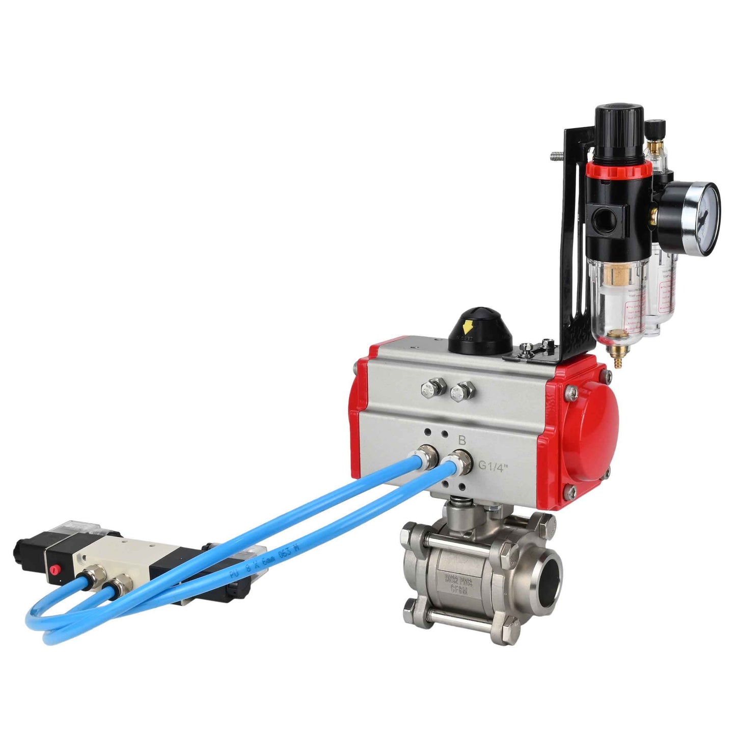 Ball valves DNOVA BV3232P(3pc)-FP-W-ISO-H 16 bar/25, full bore for welding, stainless steel SS316, seal - PTFE, with double-acting PA-DA pneumatic actuator, with pneumatic distributor 4V320-10 220V, with ATU AFC2000