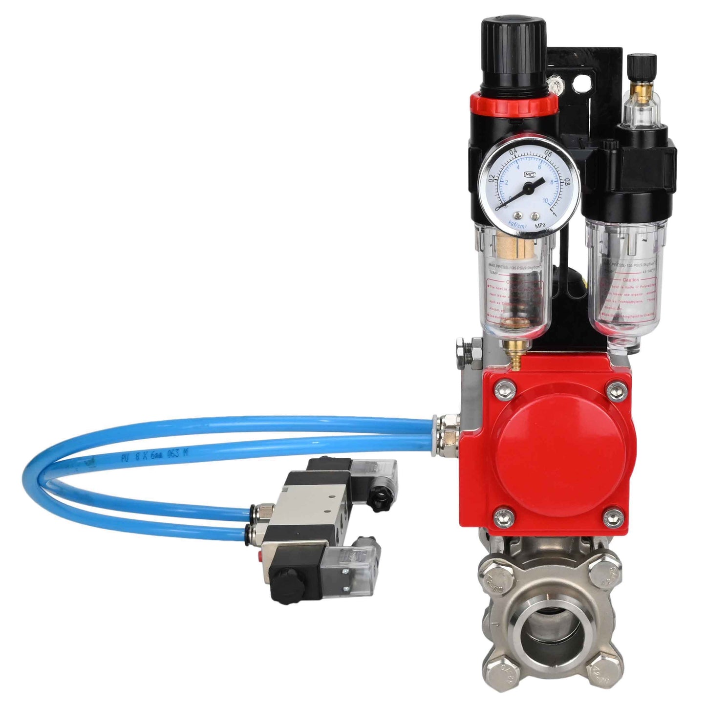 Ball valves DNOVA BV3232P(3pc)-FP-W-ISO-H 16 bar/25, full bore for welding, stainless steel SS316, seal - PTFE, with double-acting PA-DA pneumatic actuator, with pneumatic distributor 4V320-08 220V, with ATU AFC2000