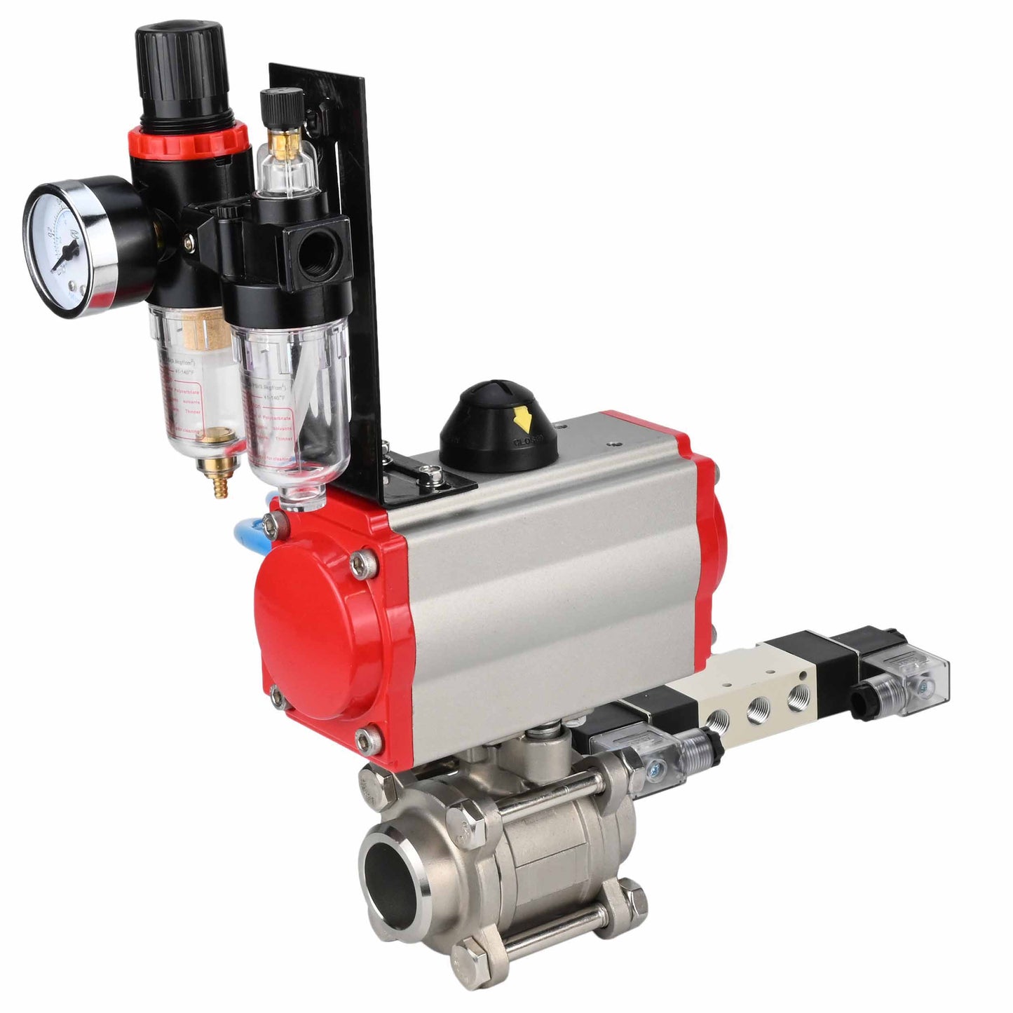 Ball valves DNOVA BV3232P(3pc)-FP-W-ISO-H 16 bar/25, full bore for welding, stainless steel SS316, seal - PTFE, with double-acting PA-DA pneumatic actuator, with pneumatic distributor 4V320-10 220V, with ATU AFC2000