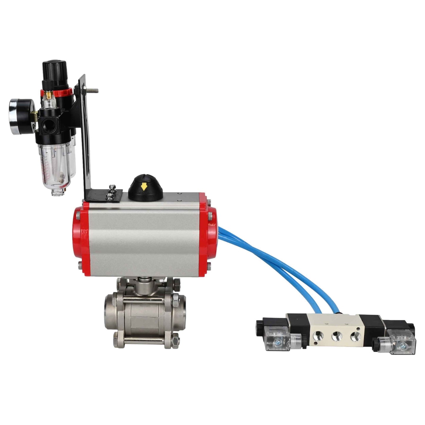 Ball valves DNOVA BV3232P(3pc)-FP-W-ISO-H 16 bar/25, full bore for welding, stainless steel SS316, seal - PTFE, with double-acting PA-DA pneumatic actuator, with pneumatic distributor 4V320-10 220V, with ATU AFC2000