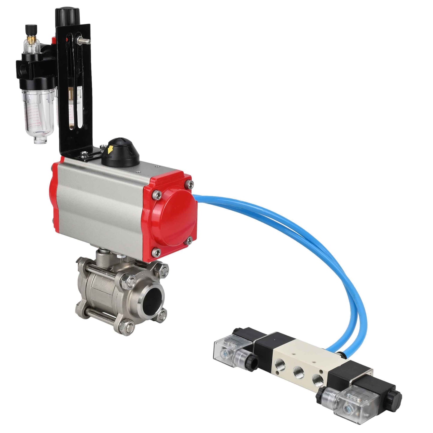Ball valves DNOVA BV3232P(3pc)-FP-W-ISO-H 16 bar/25, full bore for welding, stainless steel SS316, seal - PTFE, with double-acting PA-DA pneumatic actuator, with pneumatic distributor 4V320-10 220V, with ATU AFC2000