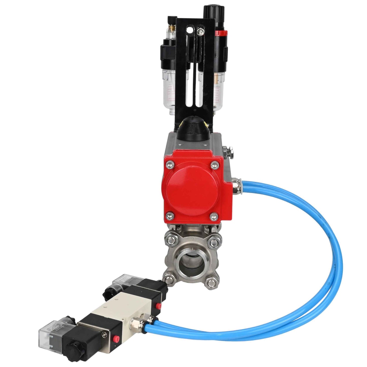 Ball valves DNOVA BV3232P(3pc)-FP-W-ISO-H 16 bar/25, full bore for welding, stainless steel SS316, seal - PTFE, with double-acting PA-DA pneumatic actuator, with pneumatic distributor 4V320-10 220V, with ATU AFC2000