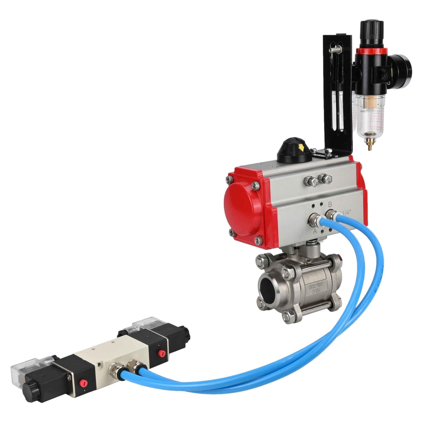 Ball valves DNOVA BV3232P(3pc)-FP-W-ISO-H 16 bar/25, full bore for welding, stainless steel SS316, seal - PTFE, with double-acting PA-DA pneumatic actuator, with pneumatic distributor 4V320-10 220V, with ATU AFC2000