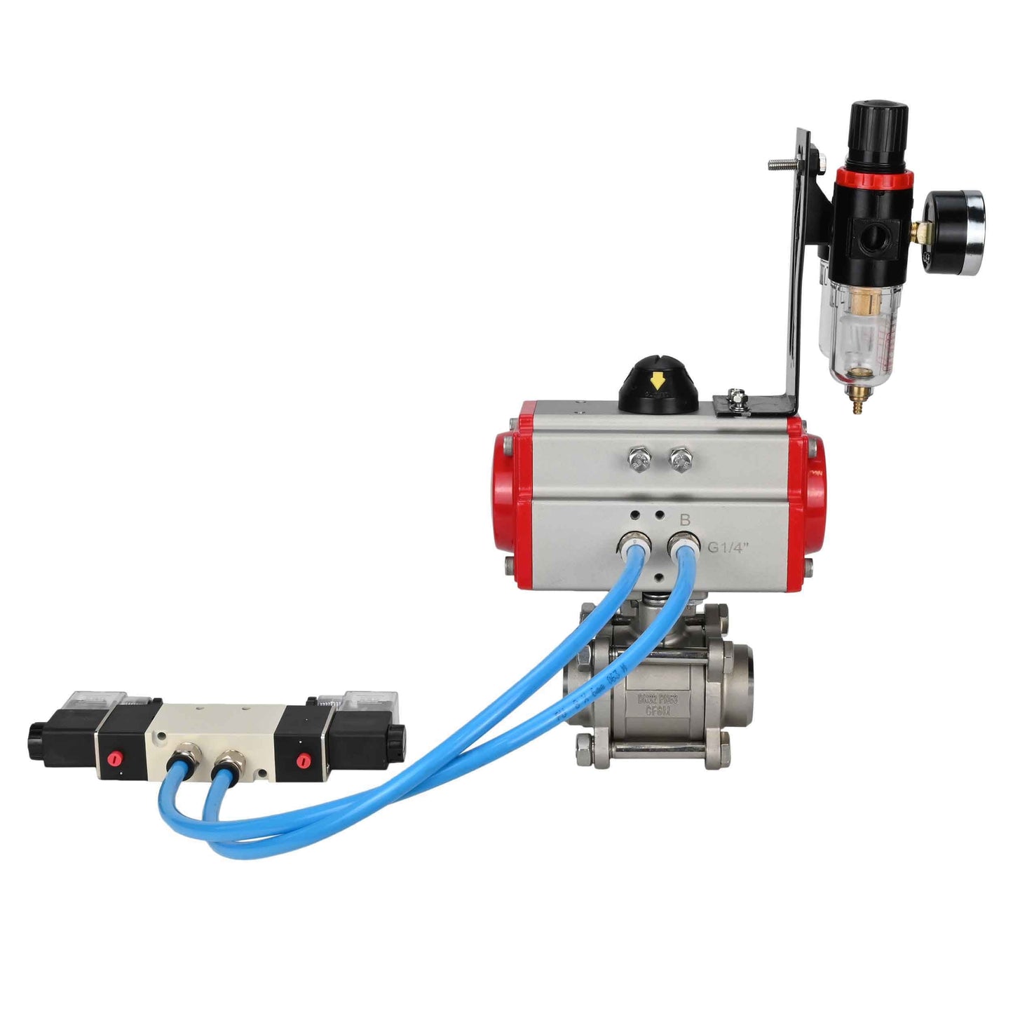 Ball valves DNOVA BV3232P(3pc)-FP-W-ISO-H 16 bar/25, full bore for welding, stainless steel SS316, seal - PTFE, with double-acting PA-DA pneumatic actuator, with pneumatic distributor 4V320-10 220V, with ATU AFC2000