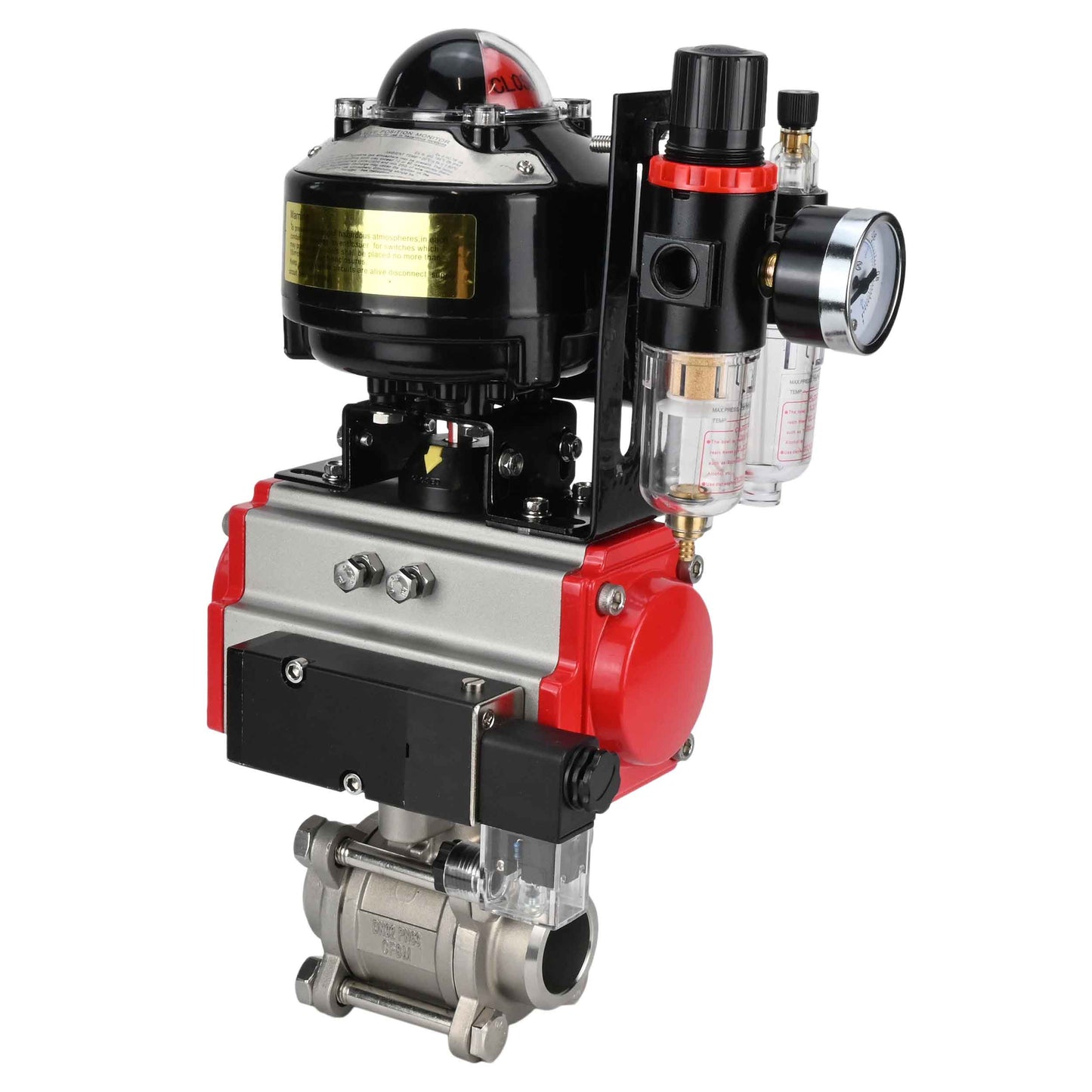 Ball valves DNOVA BV3232P(3pc)-FP-W-ISO-H for welding, full bore, stainless steel body. steel SS316, seal - PTFE, with pneumatic drive DNOVA PA-DA 052-083 pneumatic distributor 4M310-08 220V ATU AFC2000 LSU APL-510N-EX