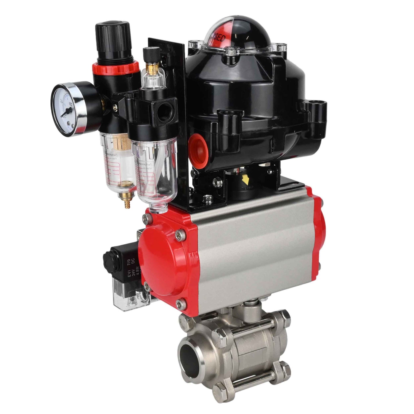 Ball valves DNOVA BV3232P(3pc)-FP-W-ISO-H for welding, full bore, stainless steel body. steel SS316, seal - PTFE, with pneumatic drive DNOVA PA-DA 052-083 pneumatic distributor 4M310-08 220V ATU AFC2000 LSU APL-510N-EX