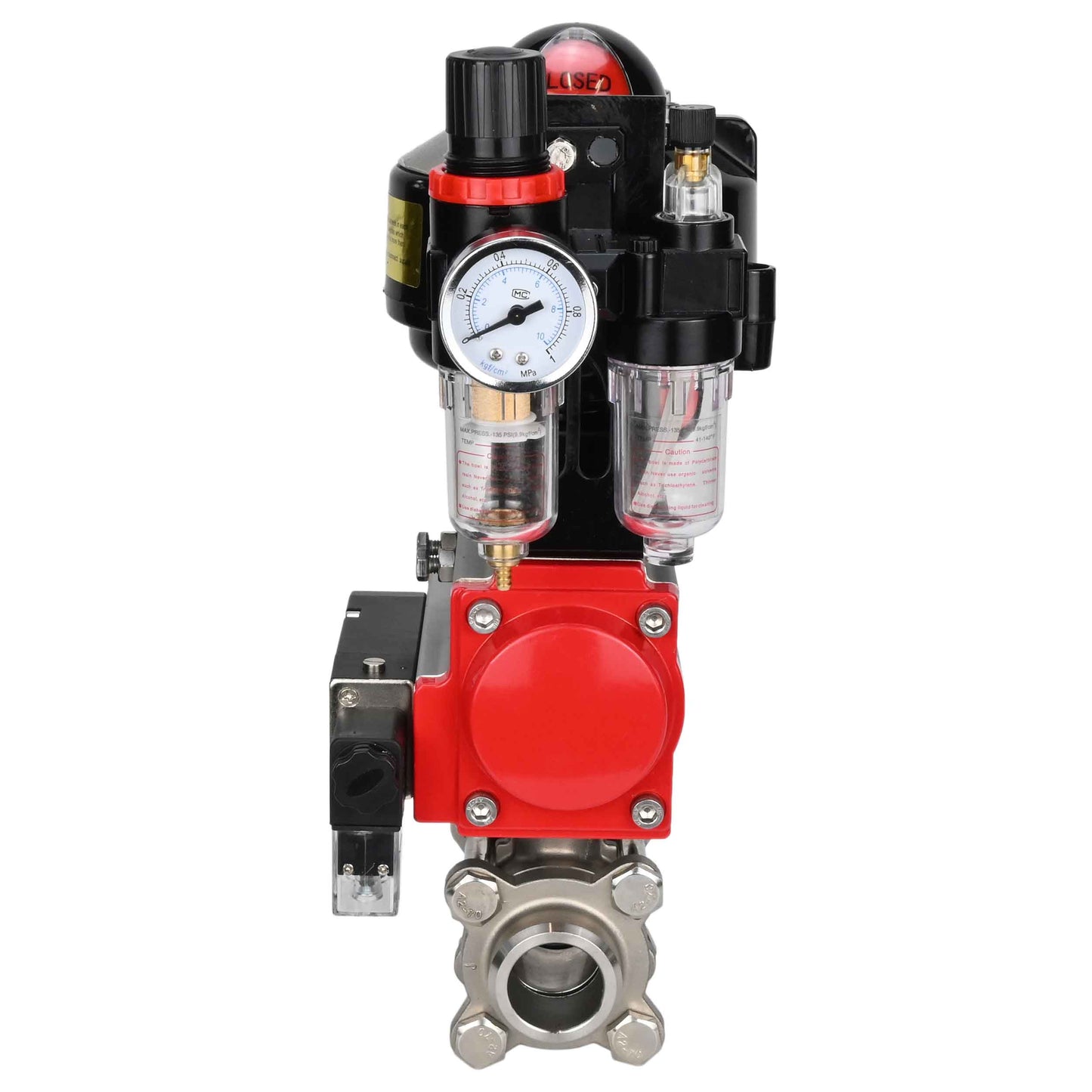 Ball valves DNOVA BV3232P(3pc)-FP-W-ISO-H for welding, full bore, stainless steel body. steel SS316, seal - PTFE, with pneumatic drive DNOVA PA-DA 052-083 pneumatic distributor 4M310-08 220V ATU AFC2000 LSU APL-510N-EX