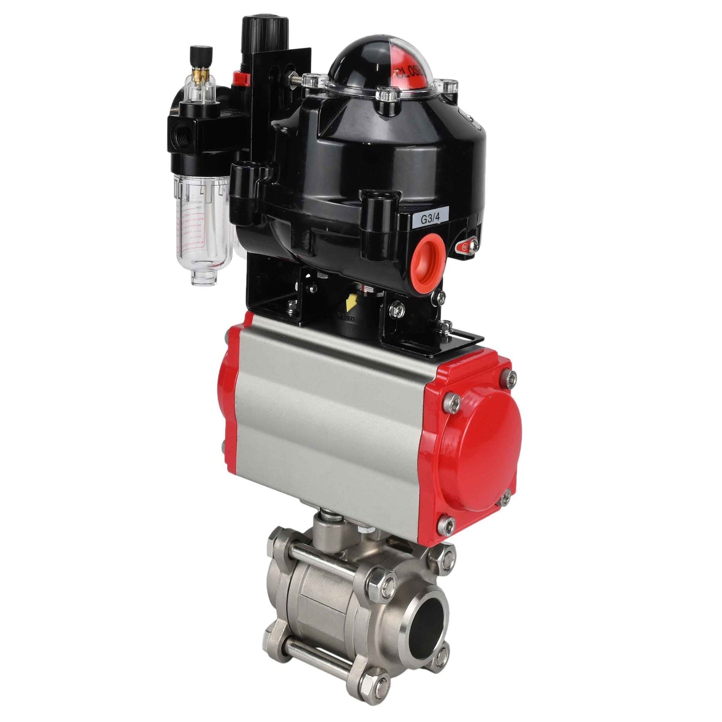 Ball valves DNOVA BV3232P(3pc)-FP-W-ISO-H for welding, full bore, stainless steel body. steel SS316, seal - PTFE, with pneumatic drive DNOVA PA-DA 052-083 pneumatic distributor 4M310-08 220V ATU AFC2000 LSU APL-510N-EX