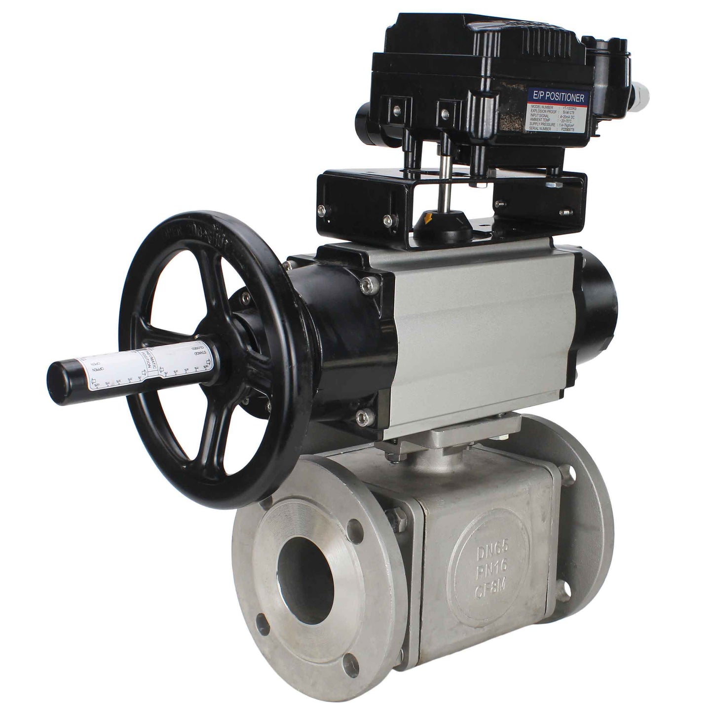 Ball valves DNOVA BV3232P(4pc)-FP-3WL-F-ISO-H DN100 16 bar full bore, flanged, body - stainless steel SS316, ISO flange F10/F12, square 19x19, with double pneumatic actuator PA-DA-105-1 action and pneumatic positioner YT-1000RSN with feedback