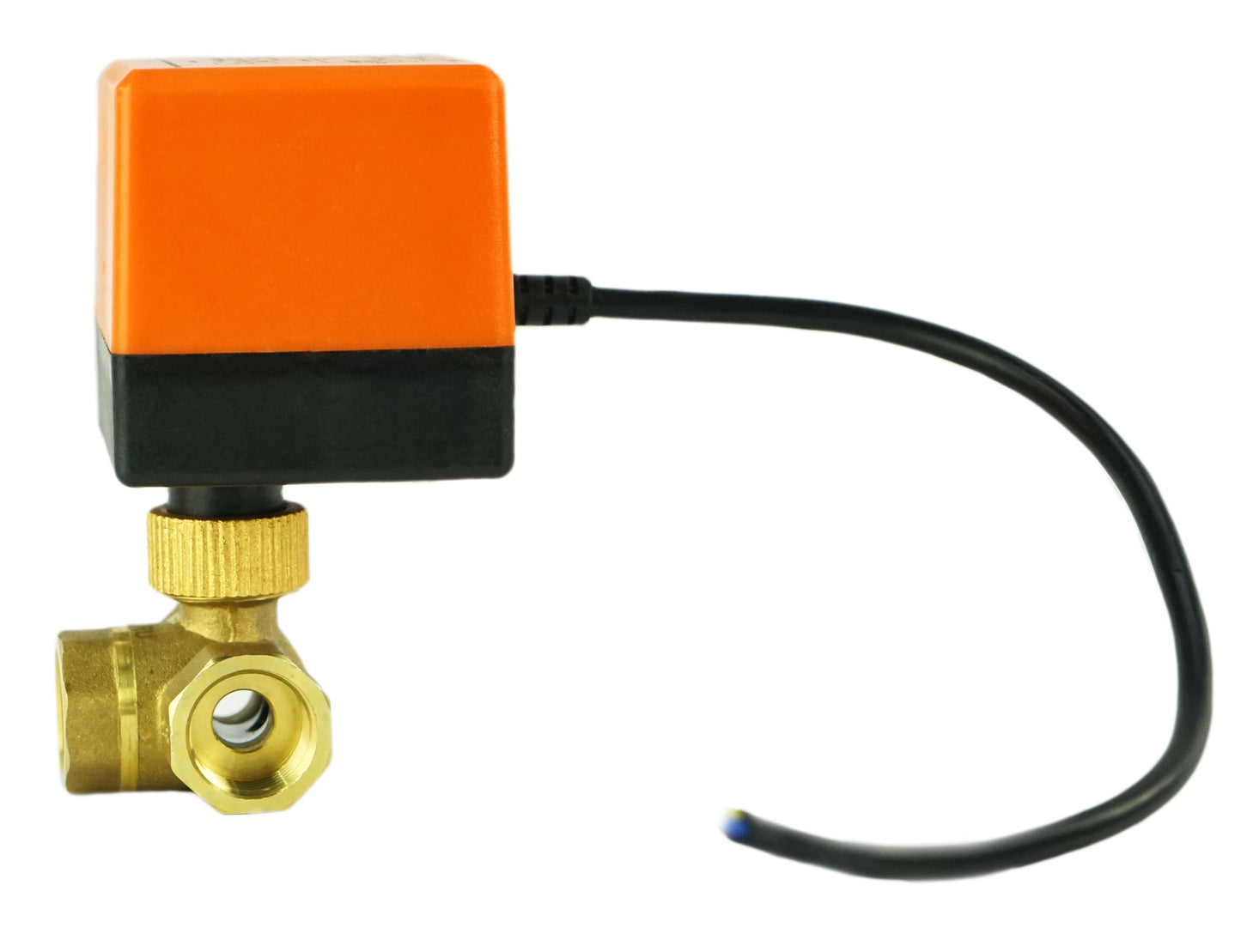Válvula de bola de latón de 3 vías Rosca NPT/BSP Puerto estándar tipo T DNOVA RP.BRASS.120.MM 232 PSI con accionamiento eléctrico 110 V CA sin interruptores de límite