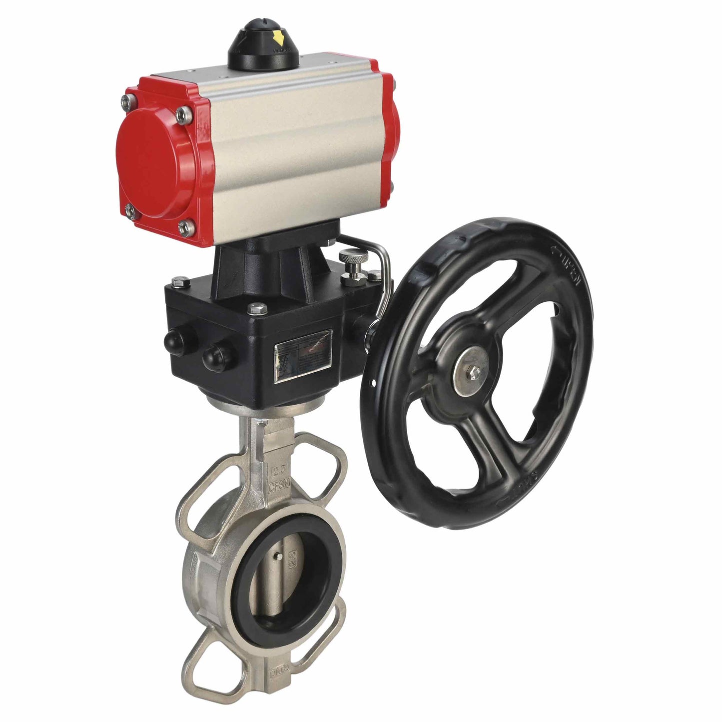 Válvula de mariposa de agua DNOVA 316l-viton-da-hdm, material del cuerpo - acero inoxidable AISI 316L, material del disco - acero inoxidable AISI 316L, sello - VITON, actuador neumático operado