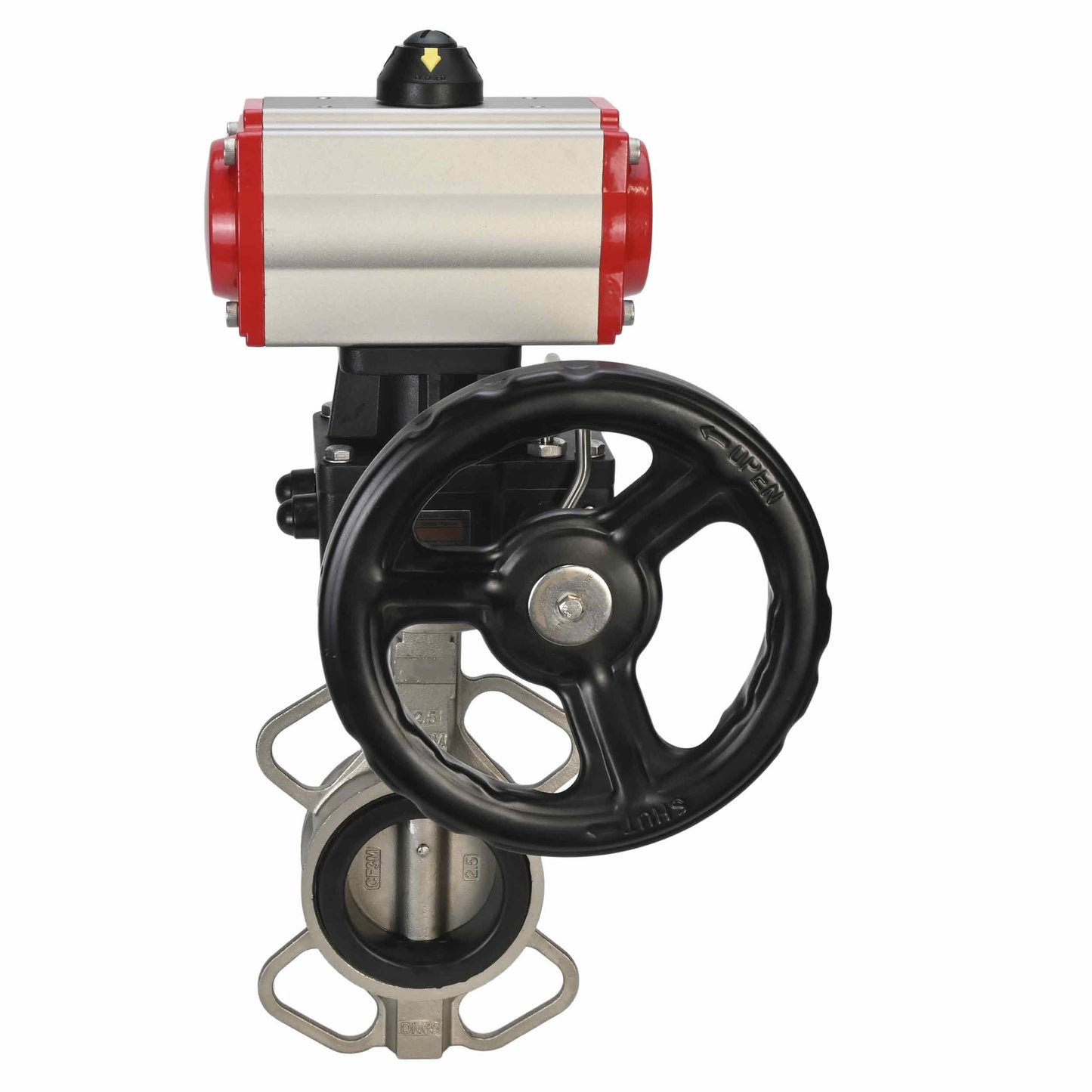 Válvula de mariposa de agua DNOVA 316l-viton-da-hdm, material del cuerpo - acero inoxidable AISI 316L, material del disco - acero inoxidable AISI 316L, sello - VITON, actuador neumático operado