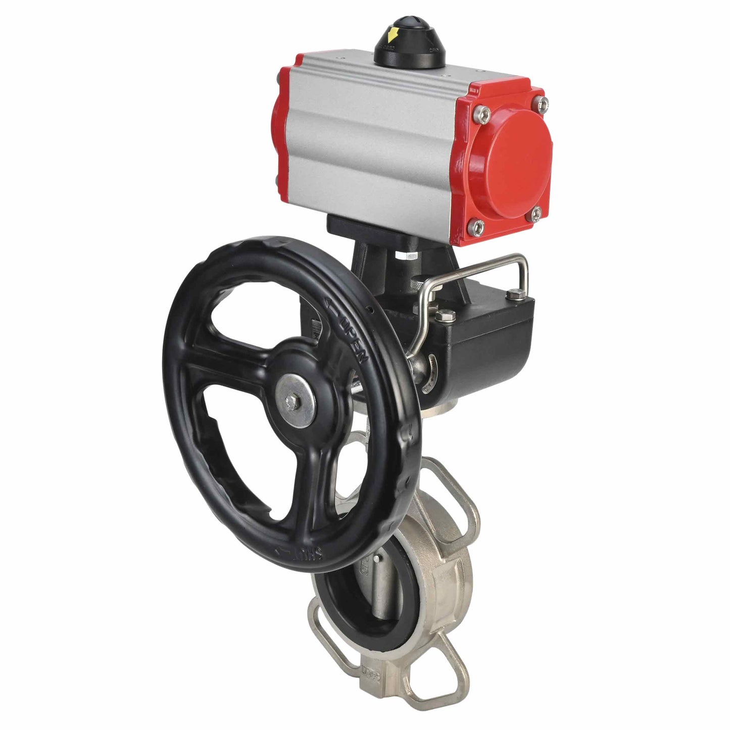 Válvula de mariposa de agua DNOVA 316l-viton-da-hdm, material del cuerpo - acero inoxidable AISI 316L, material del disco - acero inoxidable AISI 316L, sello - VITON, actuador neumático operado