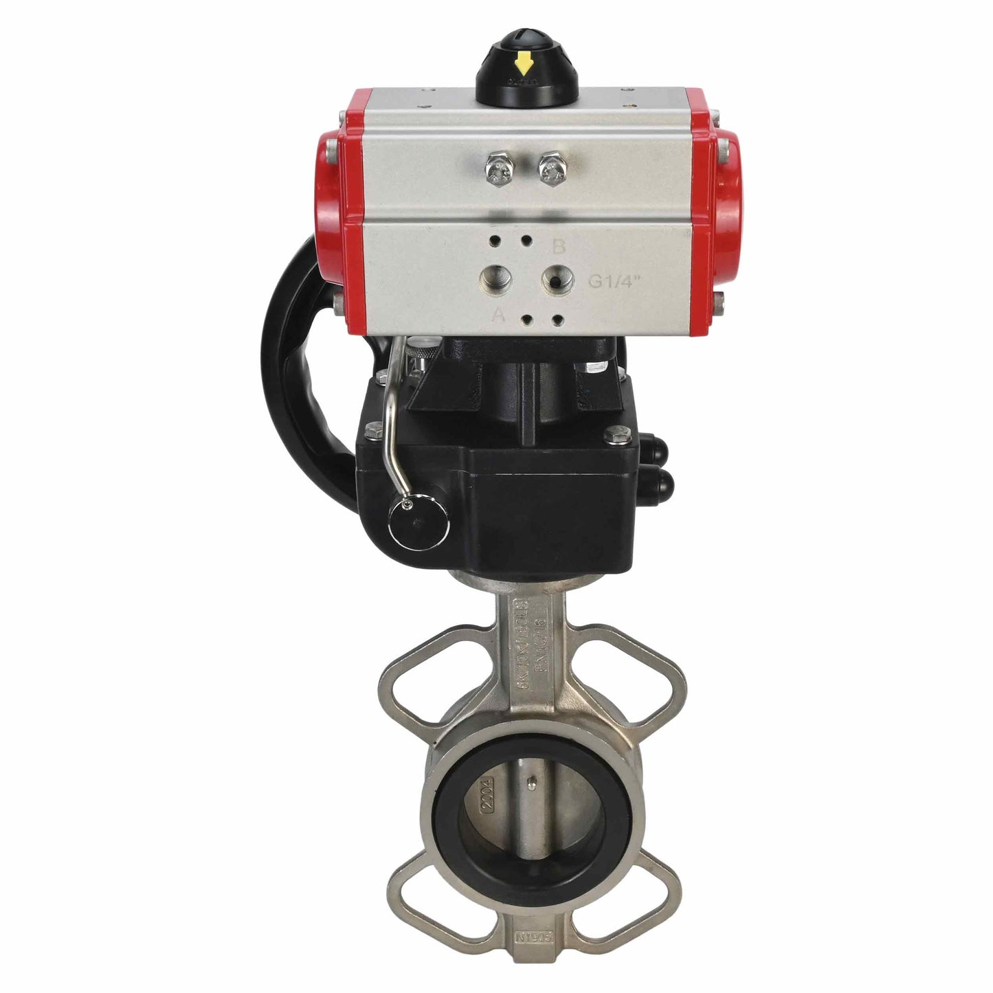 Válvula de mariposa de agua DNOVA 316l-viton-da-hdm, material del cuerpo - acero inoxidable AISI 316L, material del disco - acero inoxidable AISI 316L, sello - VITON, actuador neumático operado