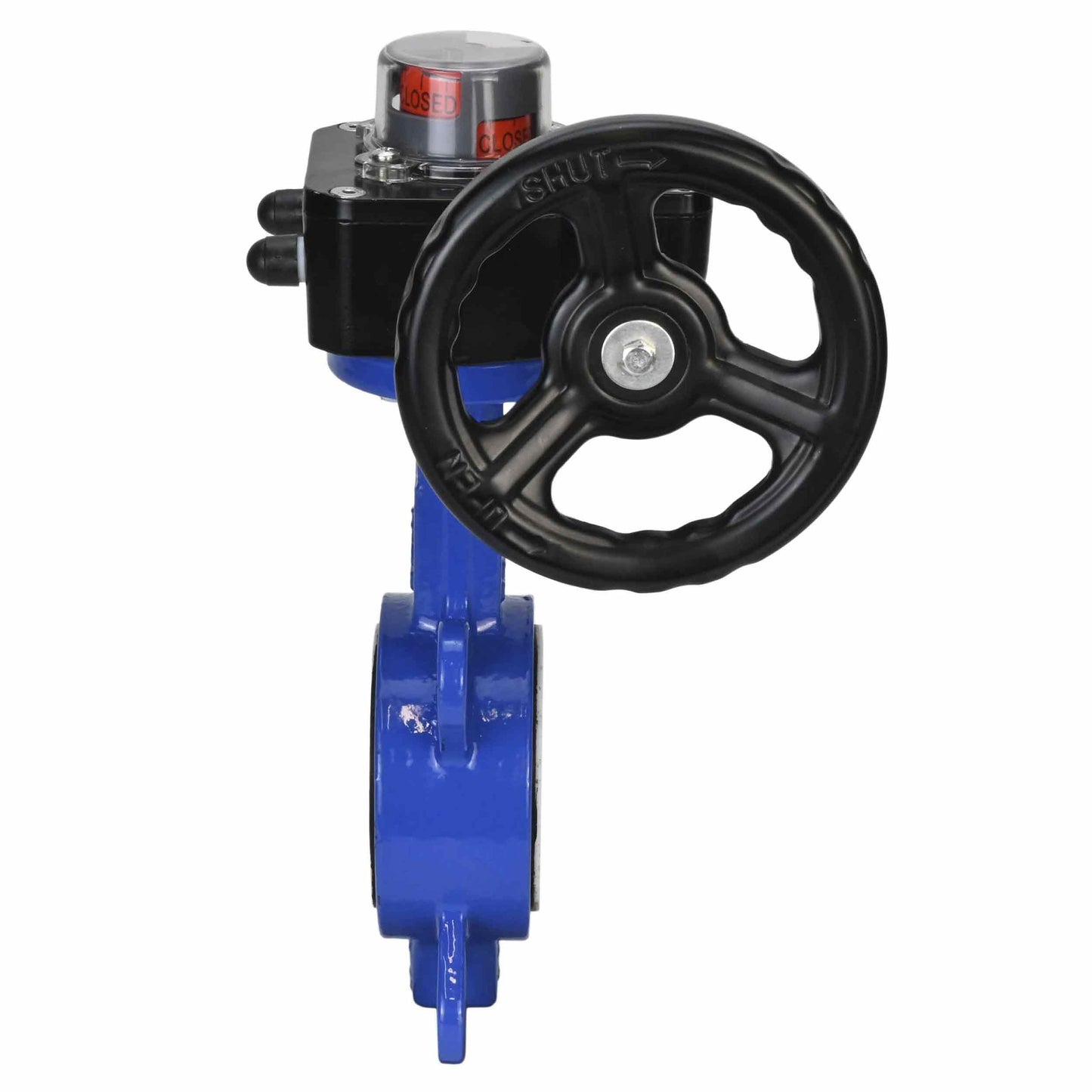 Válvula de mariposa de agua DNOVA WCB-316L-PTFE-HAM, material del cuerpo - acero al carbono WCB, material del disco - acero inoxidable AISI 316L, sello - PTFE, operada por engranajes