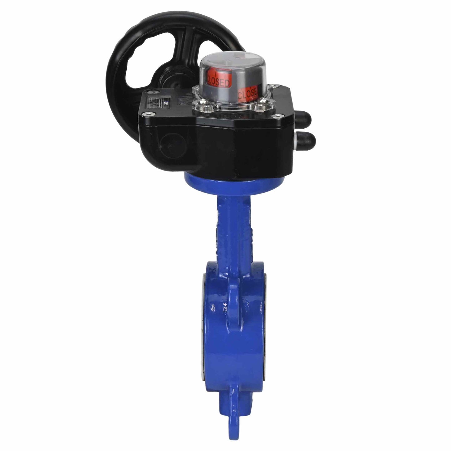 Válvula de mariposa de agua DNOVA WCB-316L-PTFE-HAM, material del cuerpo - acero al carbono WCB, material del disco - acero inoxidable AISI 316L, sello - PTFE, operada por engranajes