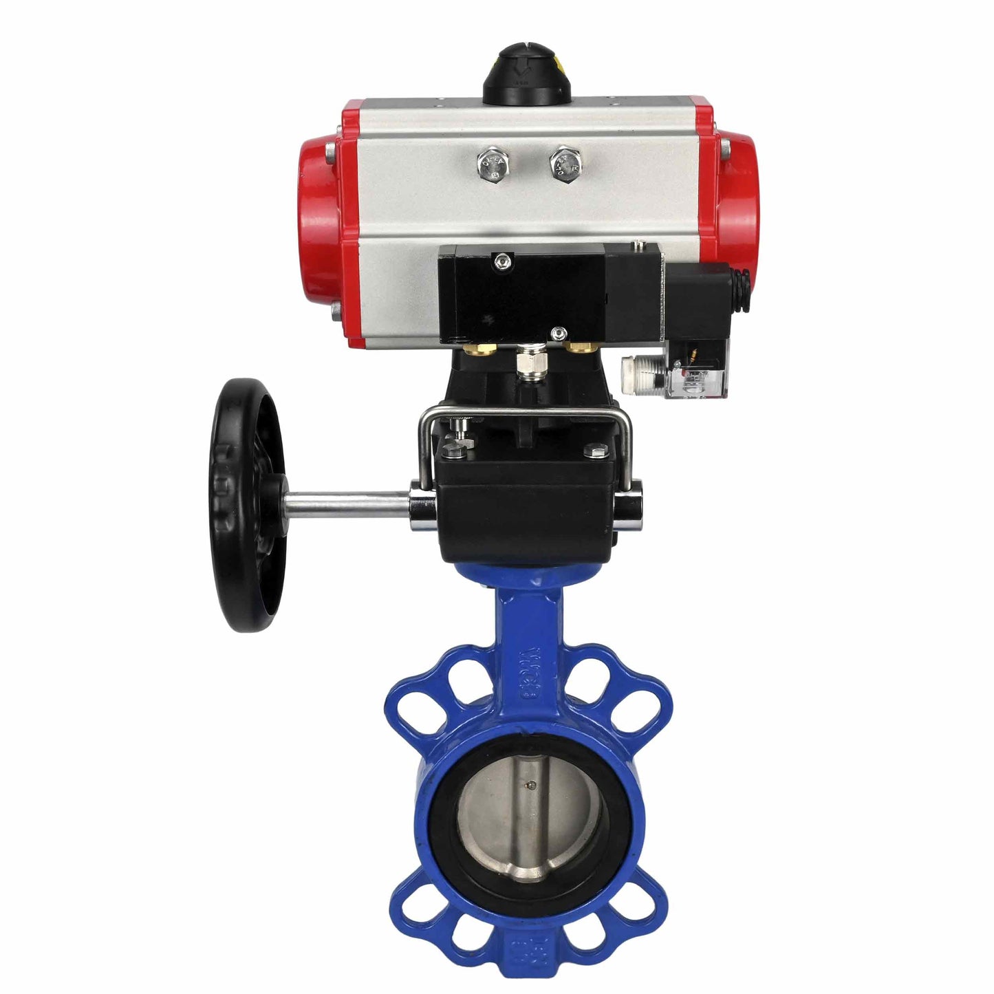 Válvula de mariposa de agua DNOVA st-316l-viton-da-4m310-24v-hdm, material del cuerpo - acero al carbono WCB, material del disco - acero inoxidable AISI 316L, sello - VITON, actuador neumático operado