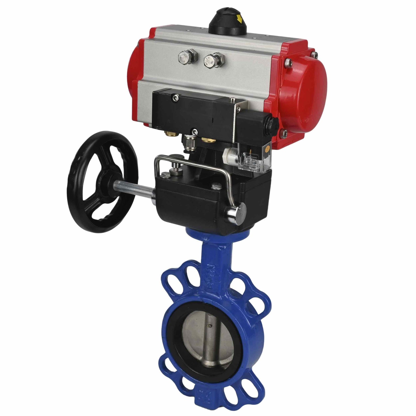 Válvula de mariposa de agua DNOVA st-316l-viton-da-4m310-24v-hdm, material del cuerpo - acero al carbono WCB, material del disco - acero inoxidable AISI 316L, sello - VITON, actuador neumático operado