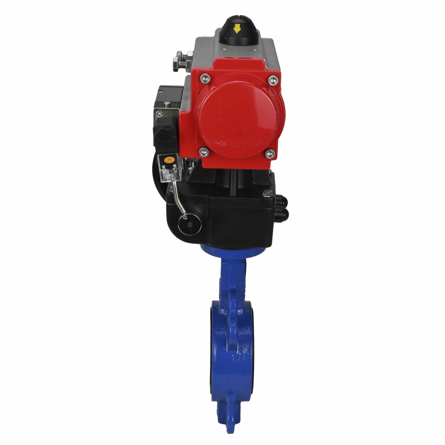 Válvula de mariposa de agua DNOVA st-316l-viton-da-4m310-24v-hdm, material del cuerpo - acero al carbono WCB, material del disco - acero inoxidable AISI 316L, sello - VITON, actuador neumático operado
