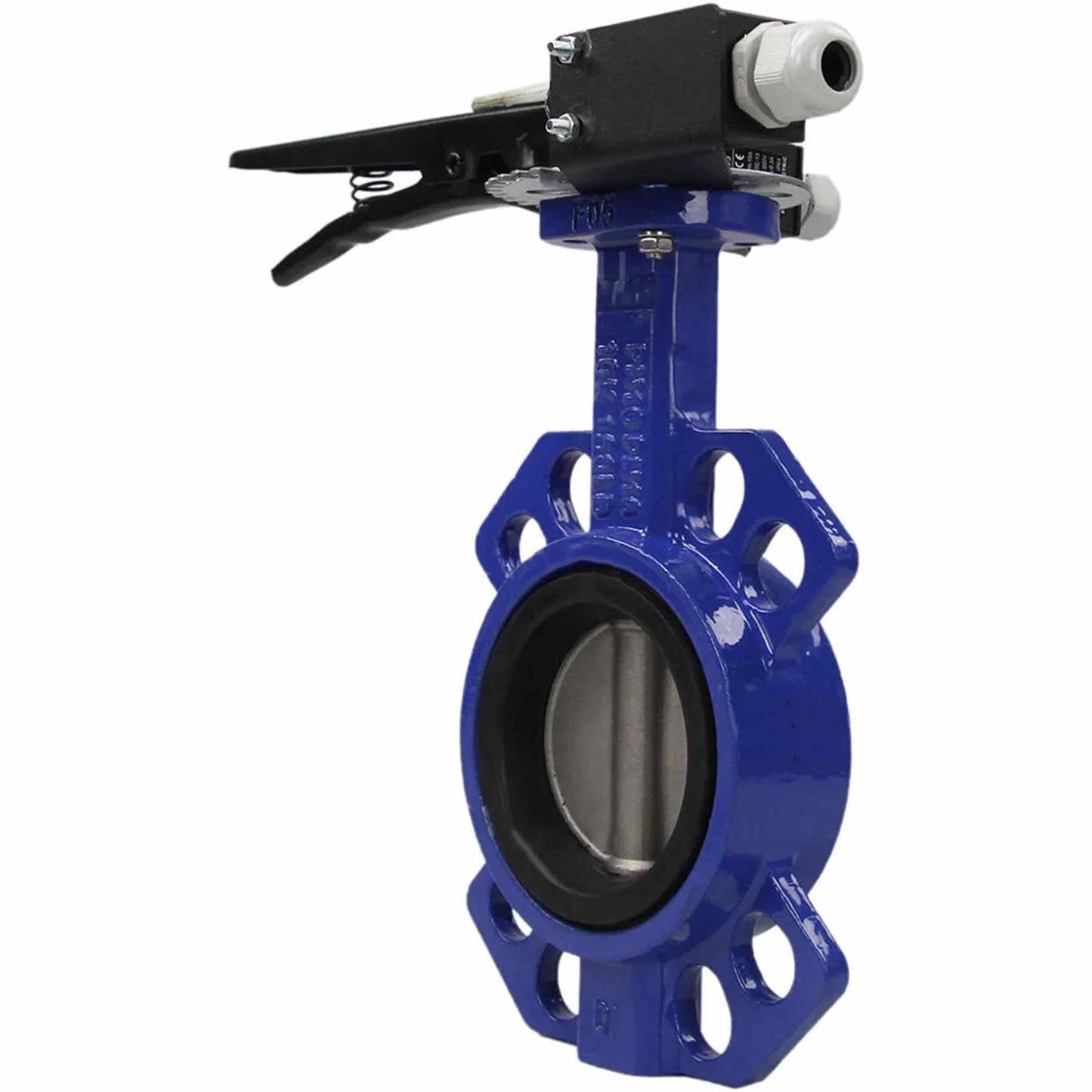 Water Butterfly Valve DNOVA WCB-316L-VITON body material - Carbon steel WCB, disk material - Stainless steel aisi 316l, seal - Viton with handle, two limit switches LS-103 250V and a bracket for mounting limit switches
