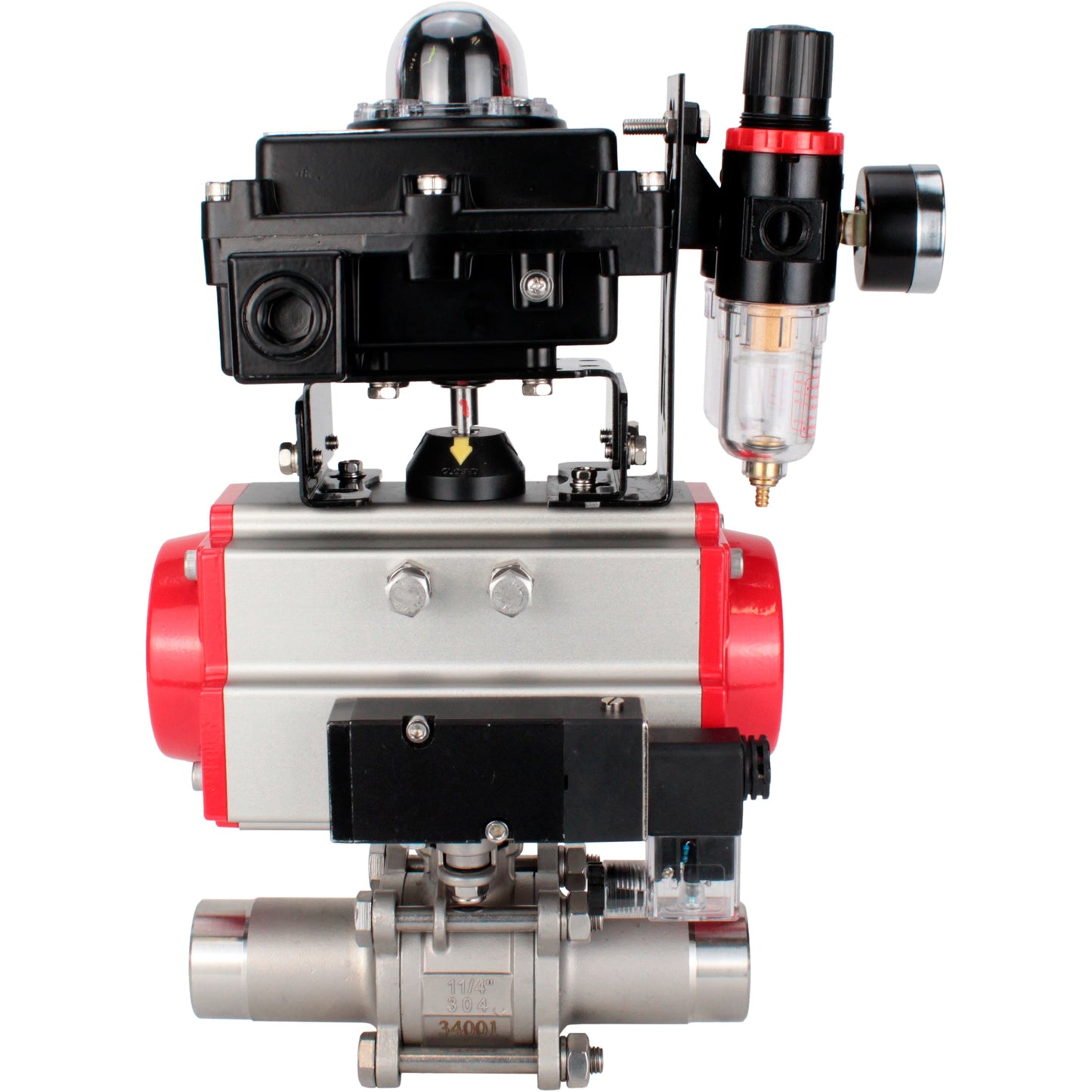 Ball valves DNOVA BV3131P(3pc)-FP-W-ISO-H LONG DN10-150 full bore, body - stainless steel 304, for welding, with pneumatic actuator PA-DA, pneumatic distributor 4M310-08 24V, LSU APL-410N EX and GSV AFC2000