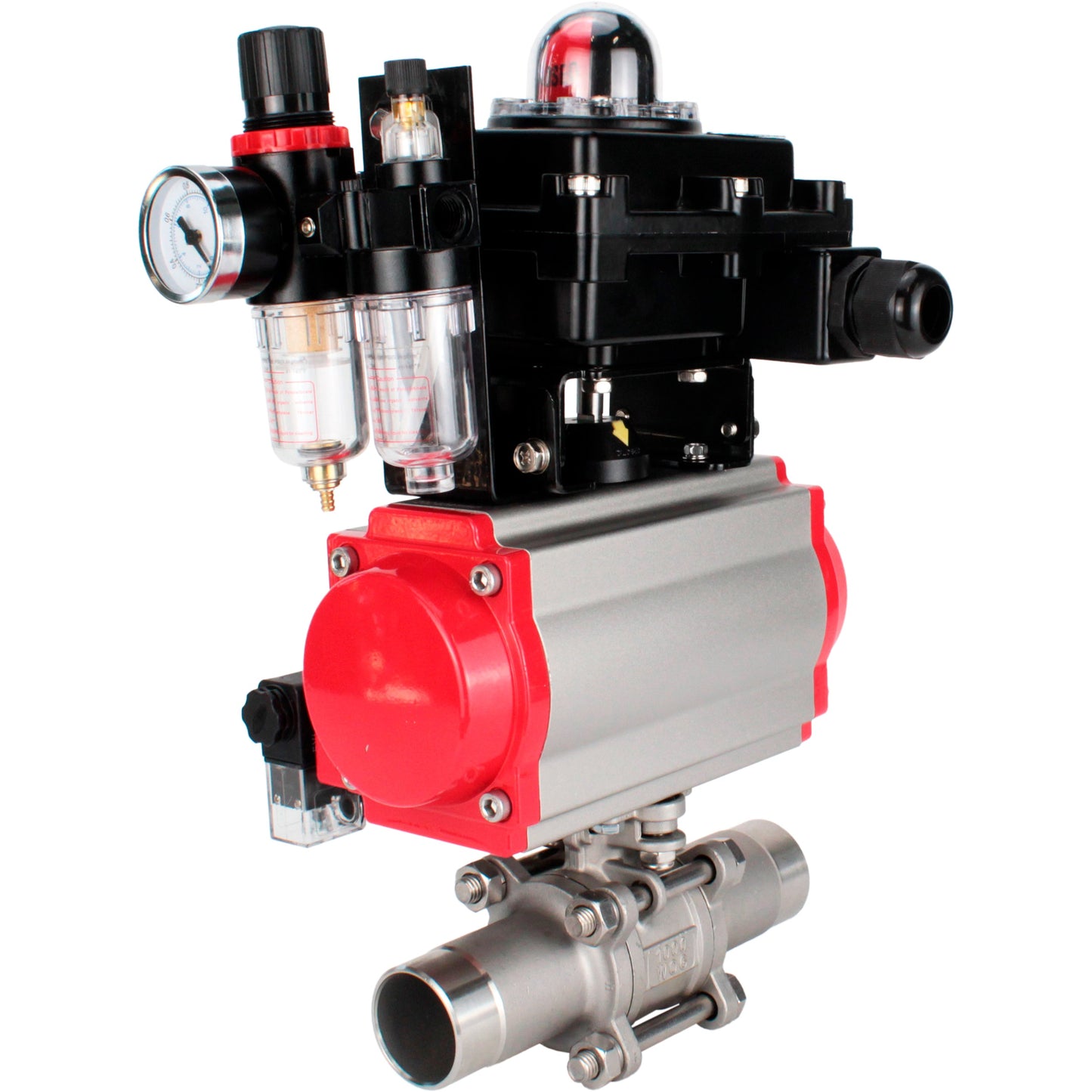Ball valves DNOVA BV3131P(3pc)-FP-W-ISO-H LONG DN10-150 full bore, body - stainless steel 304, for welding, with pneumatic actuator PA-DA, pneumatic distributor 4M310-08 24V, LSU APL-410N EX and GSV AFC2000