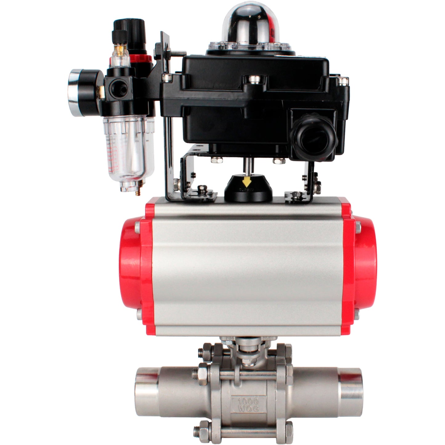 Ball valves DNOVA BV3131P(3pc)-FP-W-ISO-H LONG DN10-150 full bore, body - stainless steel 304, for welding, with pneumatic actuator PA-DA, pneumatic distributor 4M310-08 24V, LSU APL-410N EX and GSV AFC2000