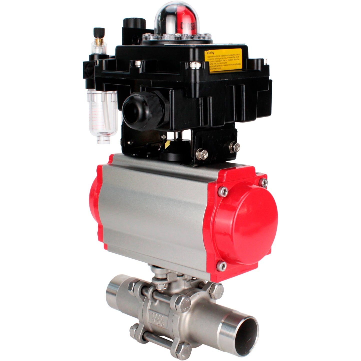 Ball valves DNOVA BV3131P(3pc)-FP-W-ISO-H LONG DN10-150 full bore, body - stainless steel 304, for welding, with pneumatic actuator PA-DA, pneumatic distributor 4M310-08 220V, LSU APL-410N EX and GSV AFC2000