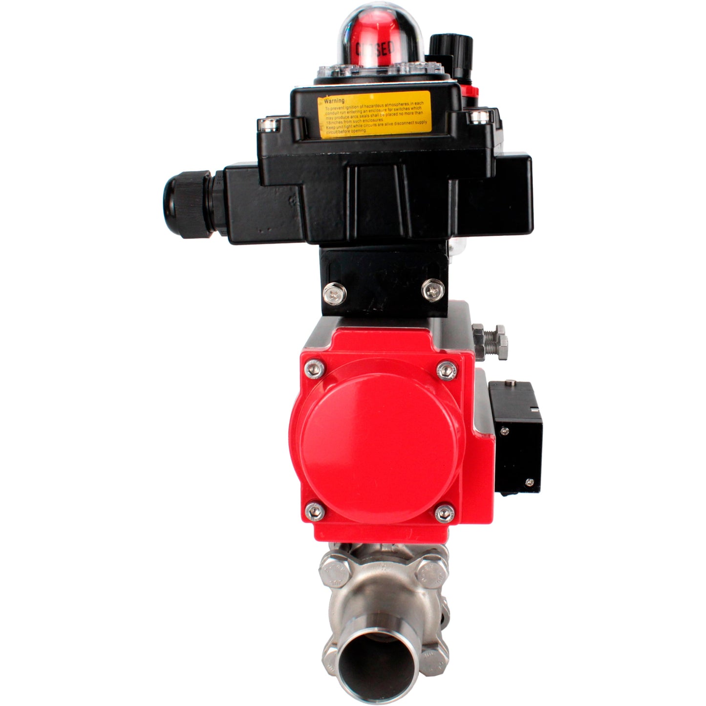 Ball valves DNOVA BV3131P(3pc)-FP-W-ISO-H LONG DN10-150 full bore, body - stainless steel 304, for welding, with pneumatic actuator PA-DA, pneumatic distributor 4M310-08 24V, LSU APL-410N EX and GSV AFC2000