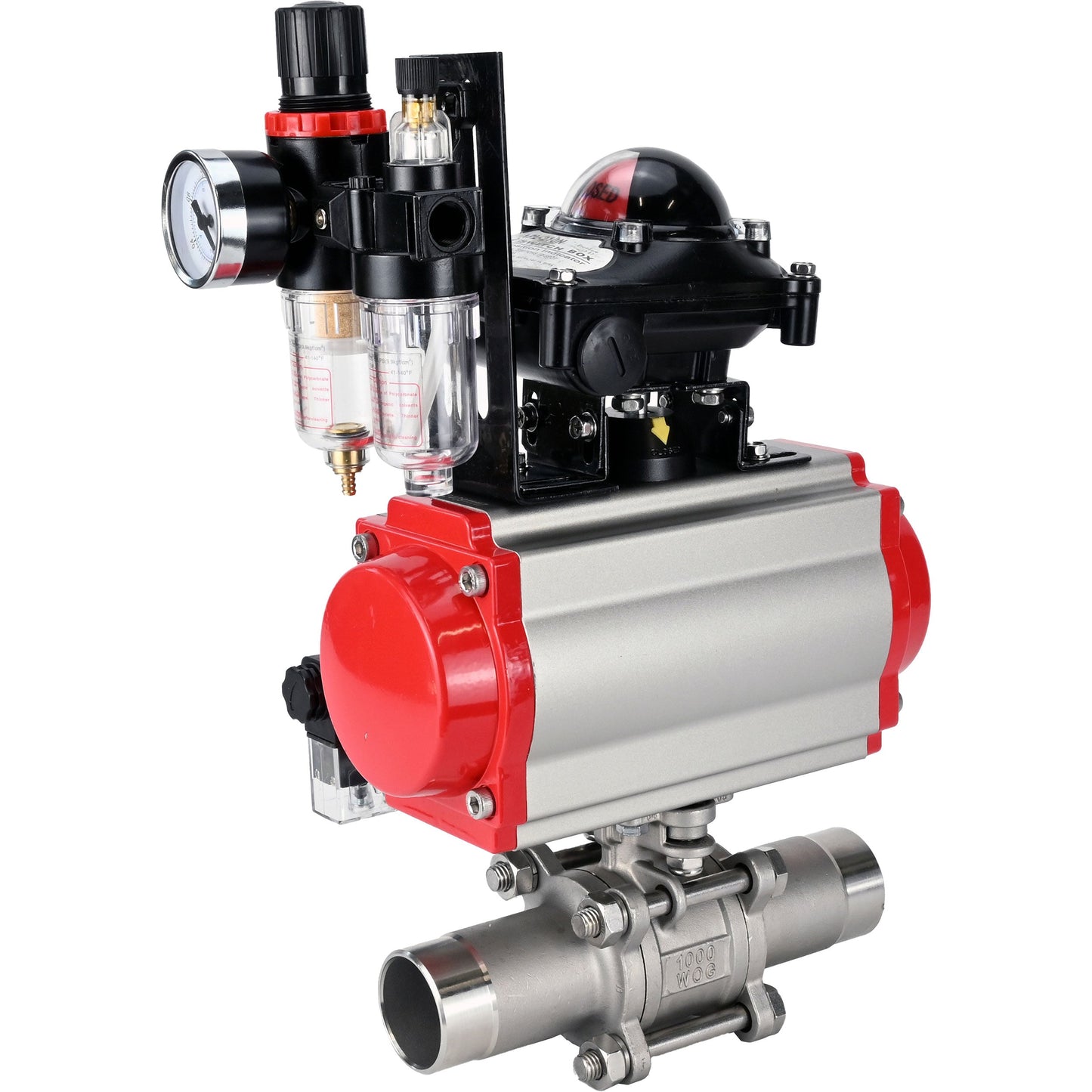 Ball valves DNOVA BV3131P(3pc)-FP-W-ISO-H LONG DN10-150 full bore, body - stainless steel 304, for welding, with pneumatic actuator PA-DA, pneumatic distributor 4M310-08 24V, LSU APL-210N and ATU AFC2000