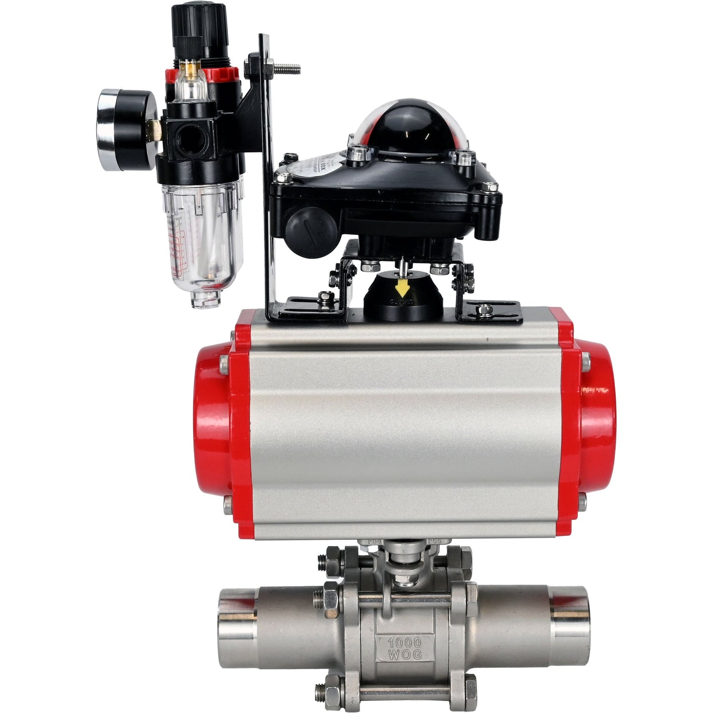 Ball valves DNOVA BV3131P(3pc)-FP-W-ISO-H LONG DN10-150 full bore, body - stainless steel 304, for welding, with pneumatic actuator PA-DA, pneumatic distributor 4M310-08 24V, LSU APL-210N and ATU AFC2000