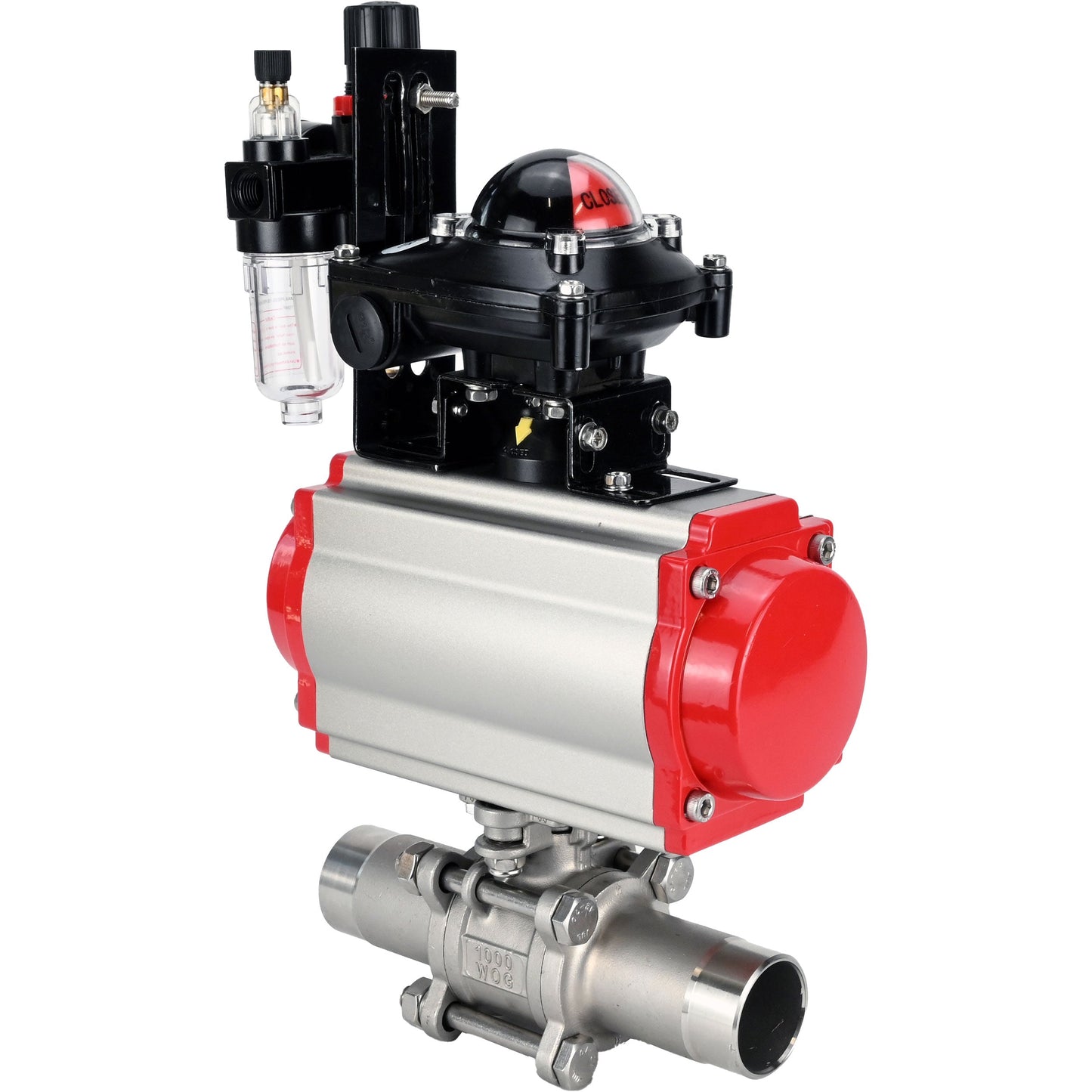 Ball valves DNOVA BV3131P(3pc)-FP-W-ISO-H LONG DN10-150 full bore, body - stainless steel 304, for welding, with pneumatic actuator PA-DA, pneumatic distributor 4M310-08 24V, LSU APL-210N and ATU AFC2000