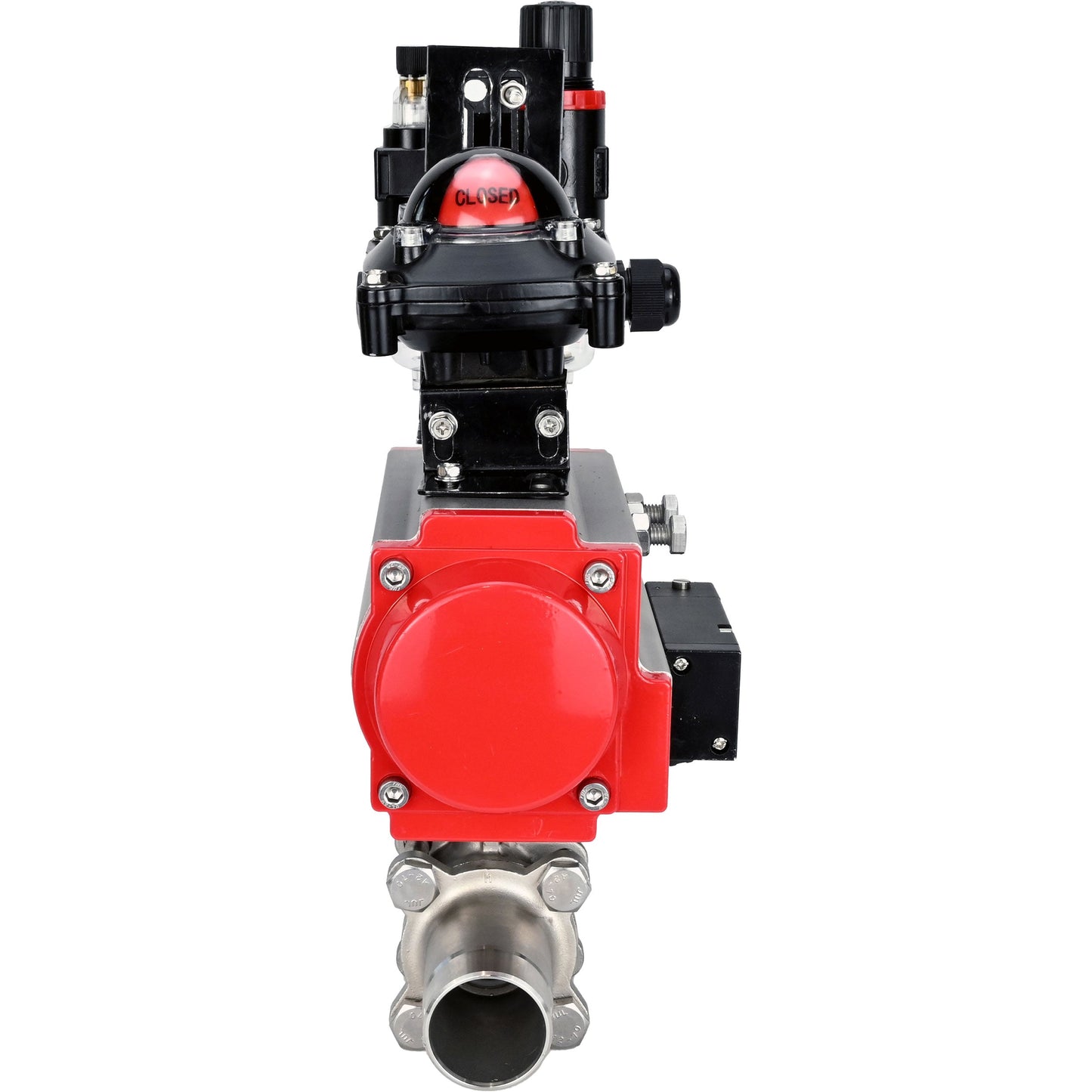 Ball valves DNOVA BV3131P(3pc)-FP-W-ISO-H LONG DN10-150 full bore, body - stainless steel 304, for welding, with pneumatic actuator PA-DA, pneumatic distributor 4M310-08 24V, LSU APL-210N and ATU AFC2000