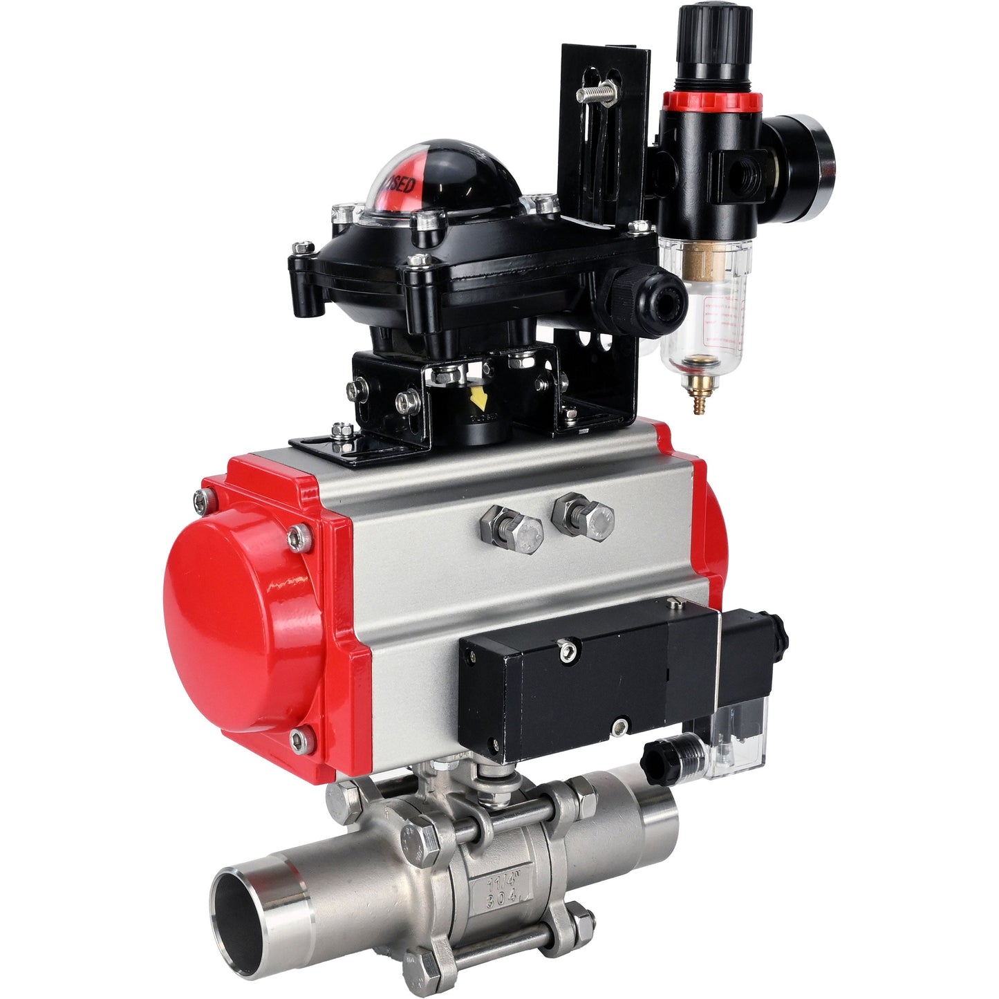Ball valves DNOVA BV3131P(3pc)-FP-W-ISO-H LONG DN10-150 full bore, body - stainless steel 304, for welding, with pneumatic actuator PA-DA, pneumatic distributor 4M310-08 24V, LSU APL-210N and ATU AFC2000