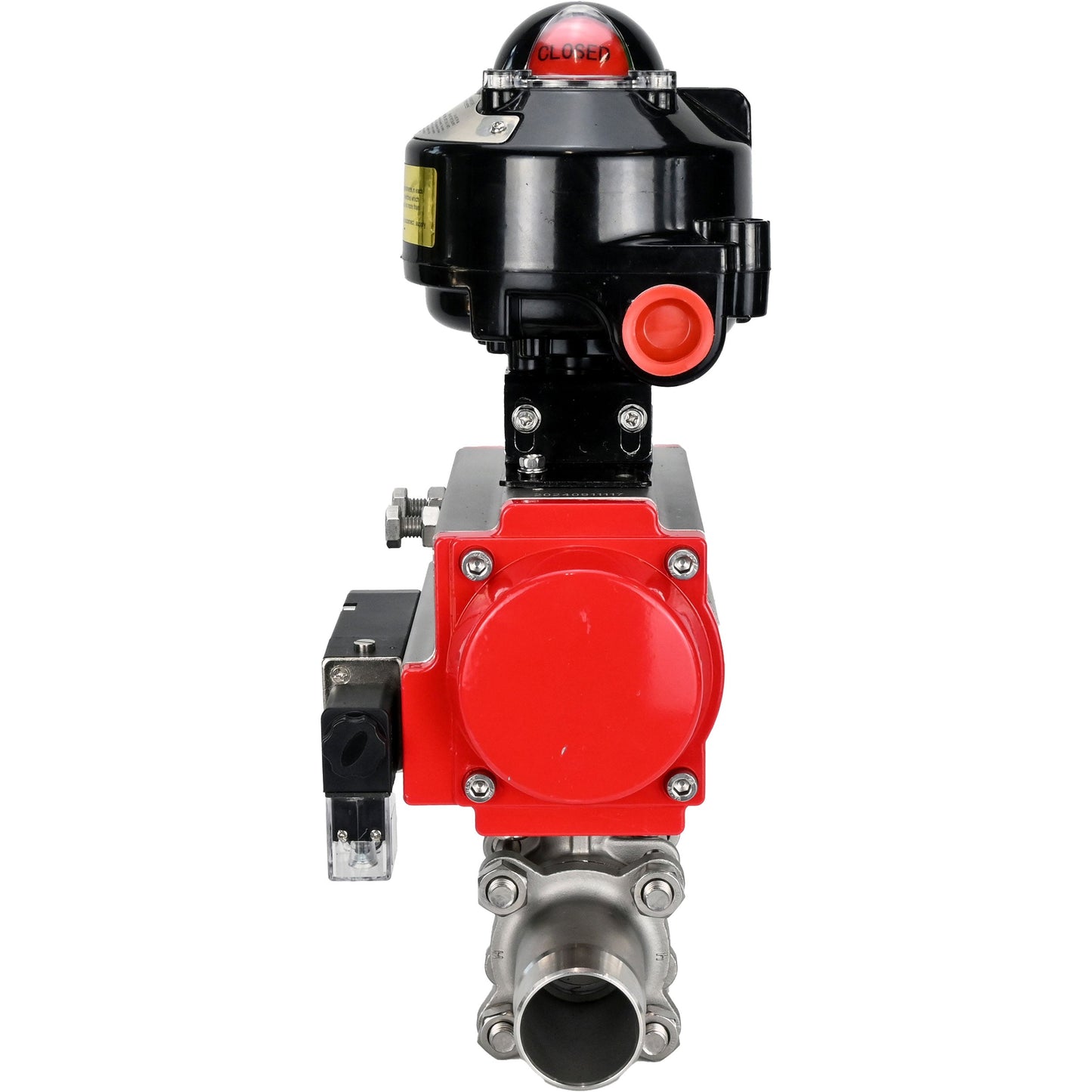 Ball valves DNOVA BV3131P(3pc)-FP-W-ISO-H LONG DN10-150 full bore, body - stainless steel 304, for welding, with pneumatic actuator PA-DA, pneumatic distributor 4M310-08 220V and limit switch block APL -510N EX
