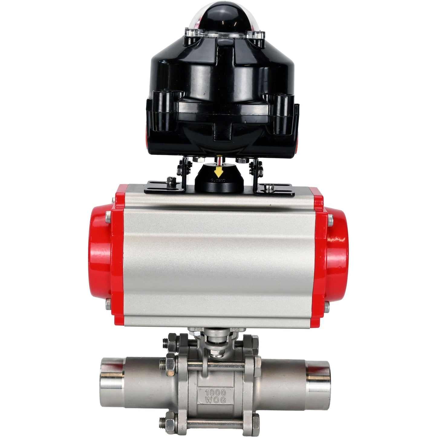 Ball valves DNOVA BV3131P(3pc)-FP-W-ISO-H LONG DN10-150 full bore, body - stainless steel 304, for welding, with pneumatic actuator PA-DA, pneumatic distributor 4M310-08 220V and limit switch block APL -510N EX