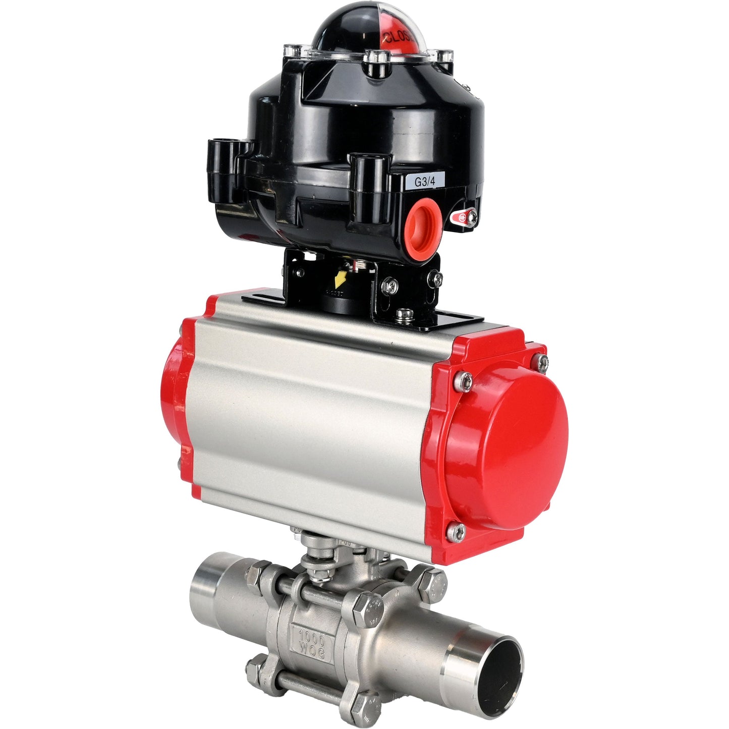 Ball valves DNOVA BV3131P(3pc)-FP-W-ISO-H LONG DN10-150 full bore, body - stainless steel 304, for welding, with pneumatic actuator PA-DA, pneumatic distributor 4M310-08 220V and limit switch block APL -510N EX