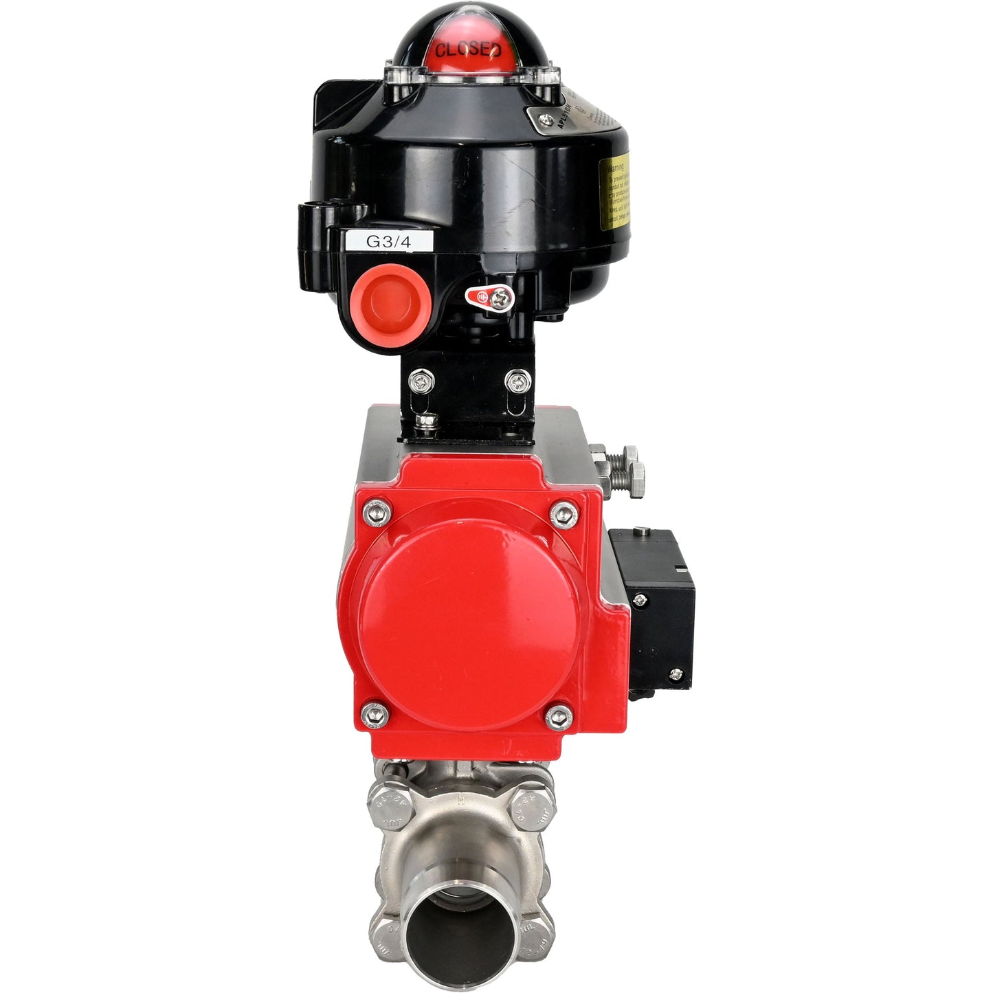 Ball valves DNOVA BV3131P(3pc)-FP-W-ISO-H LONG DN10-150 full bore, body - stainless steel 304, for welding, with pneumatic actuator PA-DA, pneumatic distributor 4M310-08 220V and limit switch block APL -510N EX