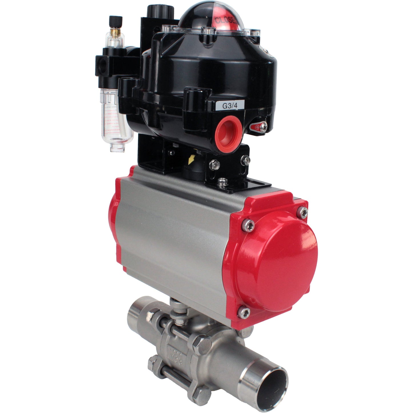 Ball valves DNOVA BV3131P(3pc)-FP-W-ISO-H LONG DN10-150 full bore, body - stainless steel 304, for welding, with pneumatic actuator PA-DA, pneumatic distributor 4M310-08 24V, LSU APL-510N EX and GSV AFC2000
