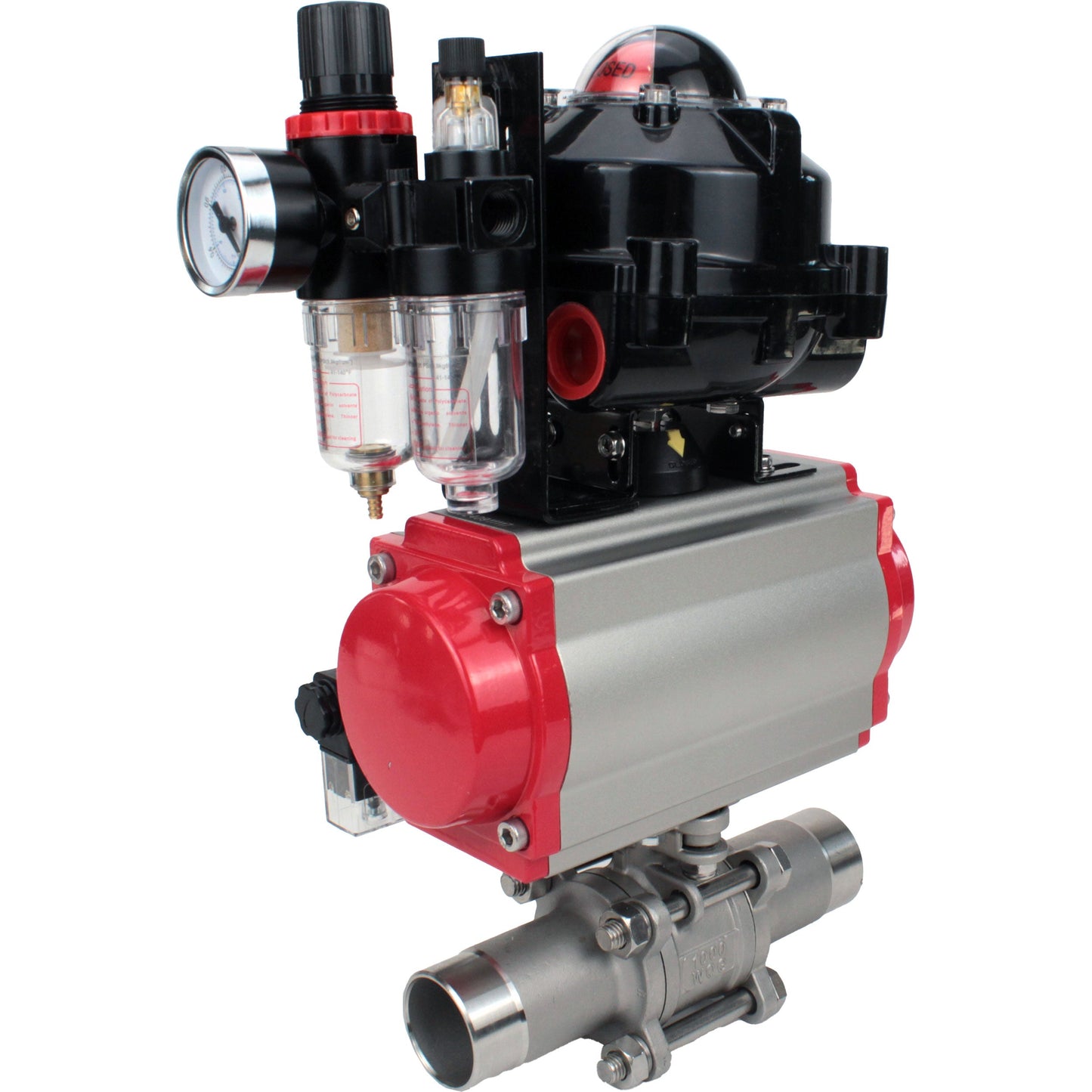 Ball valves DNOVA BV3131P(3pc)-FP-W-ISO-H LONG DN10-150 full bore, body - stainless steel 304, for welding, with pneumatic actuator PA-DA, pneumatic distributor 4M310-08 24V, LSU APL-510N EX and GSV AFC2000