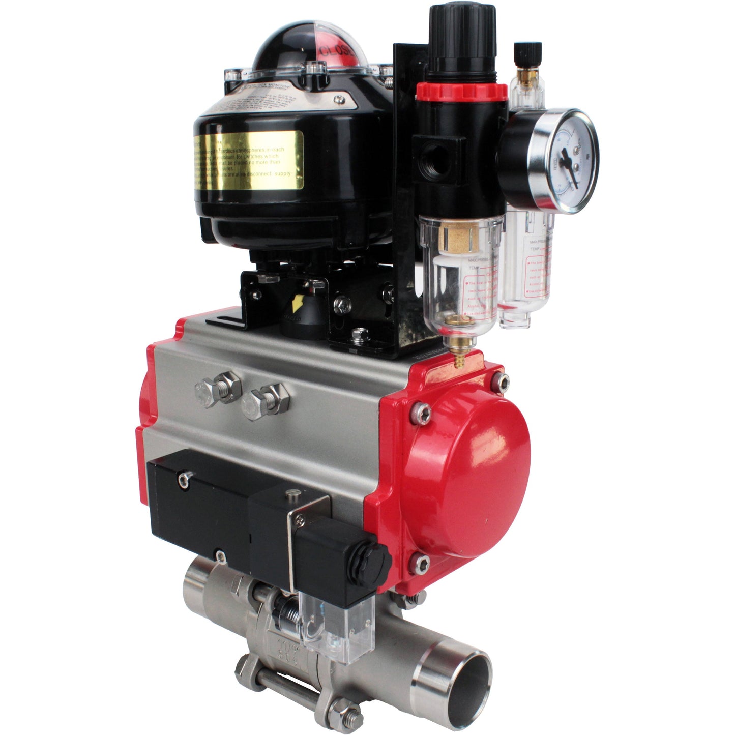 Ball valves DNOVA BV3131P(3pc)-FP-W-ISO-H LONG DN10-150 full bore, body - stainless steel 304, for welding, with pneumatic actuator PA-DA, pneumatic distributor 4M310-08 24V, LSU APL-510N EX and GSV AFC2000