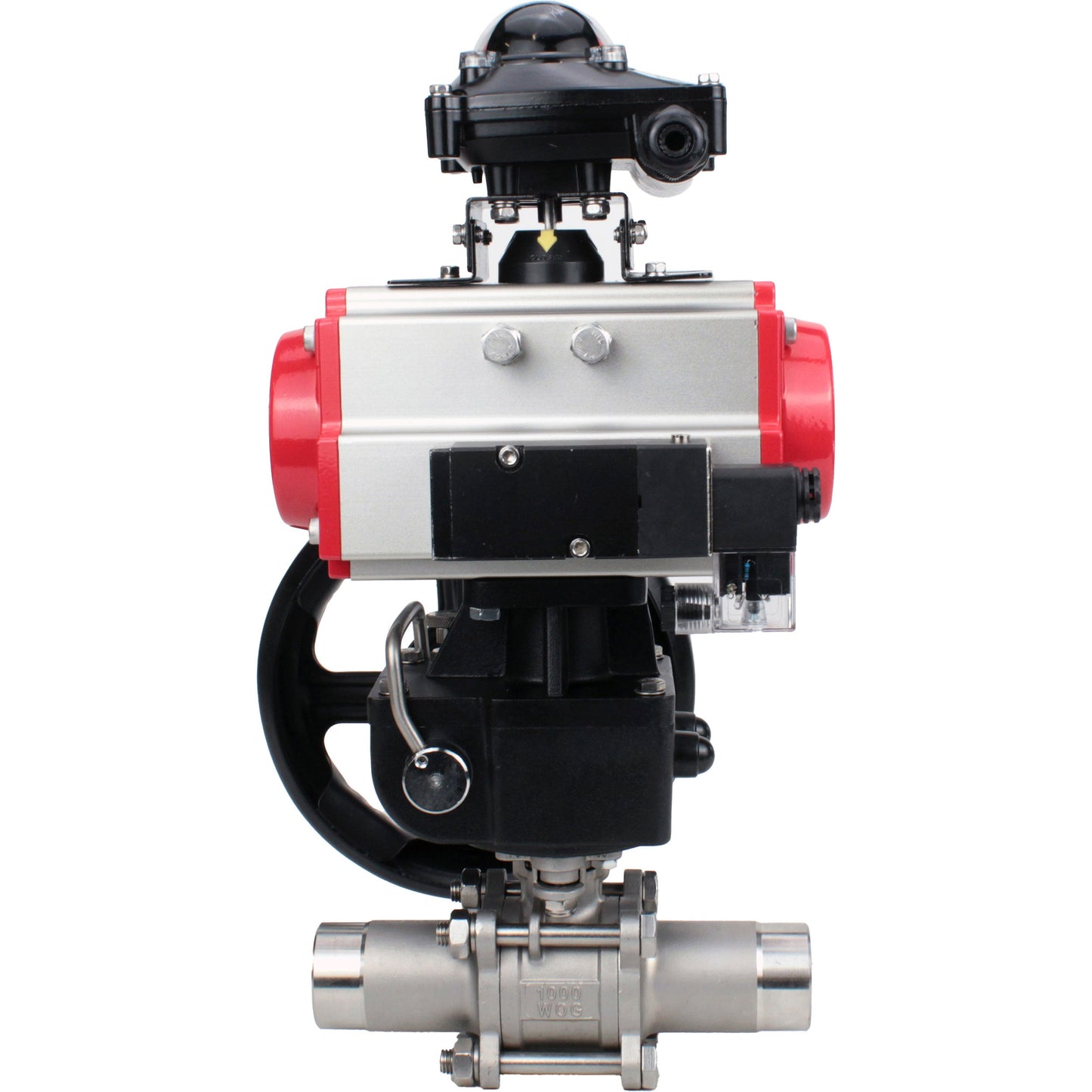 Ball valves DNOVA BV3131P(3pc)-FP-W-ISO-H LONG DN50-150 full bore, body - stainless steel 304, for welding, with PA-DA pneumatic actuator, pneumatic distributor 4M310-08 220V, MON gearbox and block limit switches APL-210N