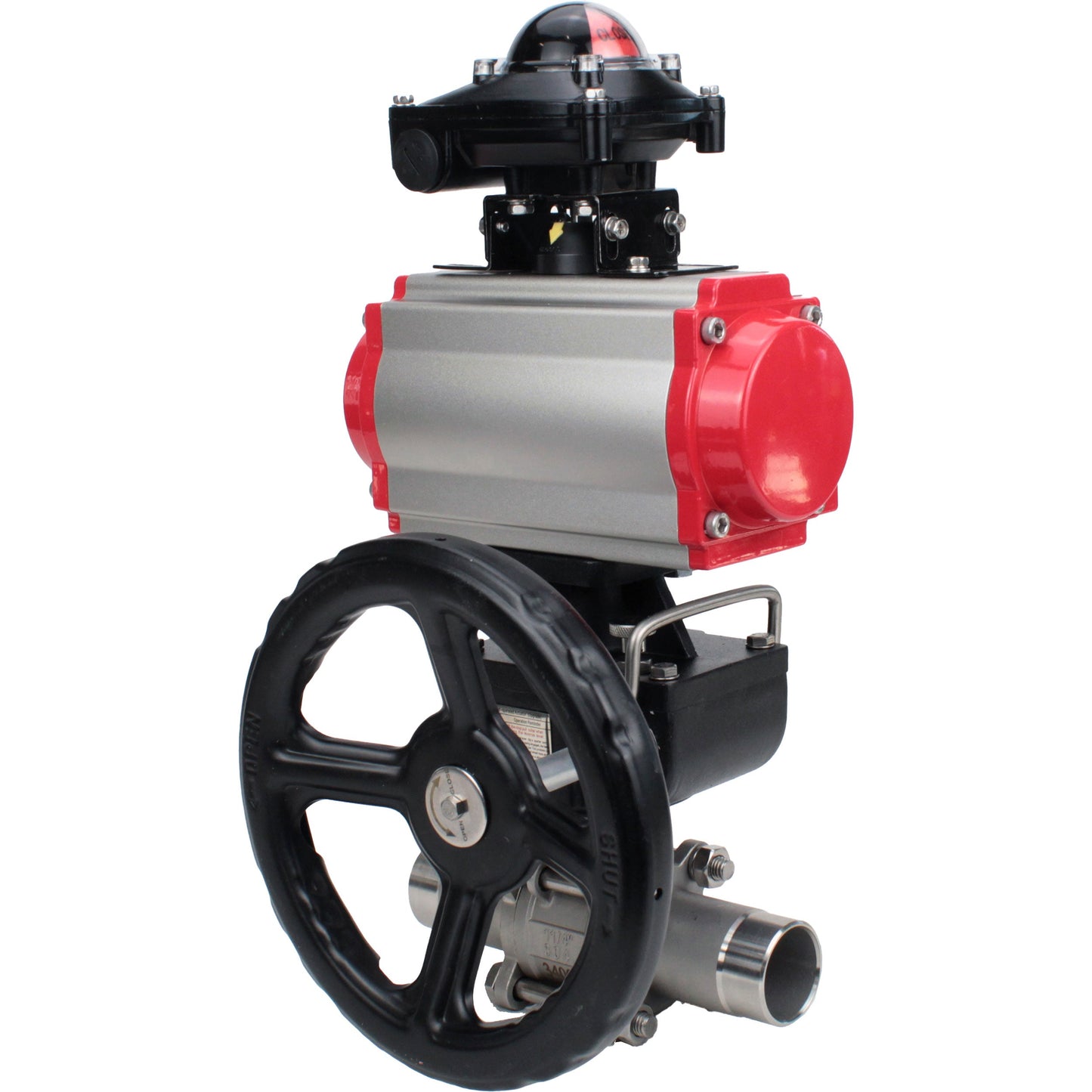 Ball valves DNOVA BV3131P(3pc)-FP-W-ISO-H LONG DN50-150 full bore, body - stainless steel 304, for welding, with PA-DA pneumatic actuator, pneumatic distributor 4M310-08 24V, MON gearbox and block limit switches APL-210N