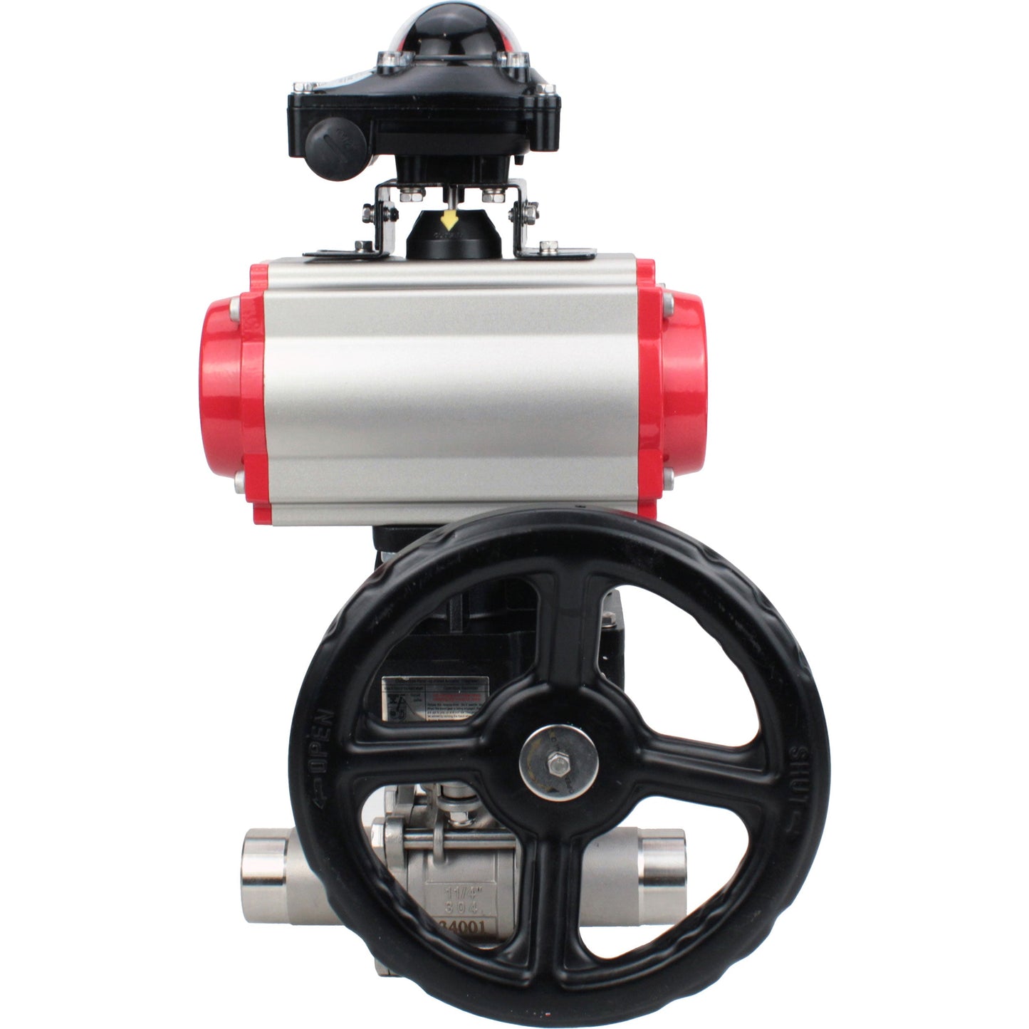 Ball valves DNOVA BV3131P(3pc)-FP-W-ISO-H LONG DN50-150 full bore, body - stainless steel 304, for welding, with PA-DA pneumatic actuator, pneumatic distributor 4M310-08 220V, MON gearbox and block limit switches APL-210N