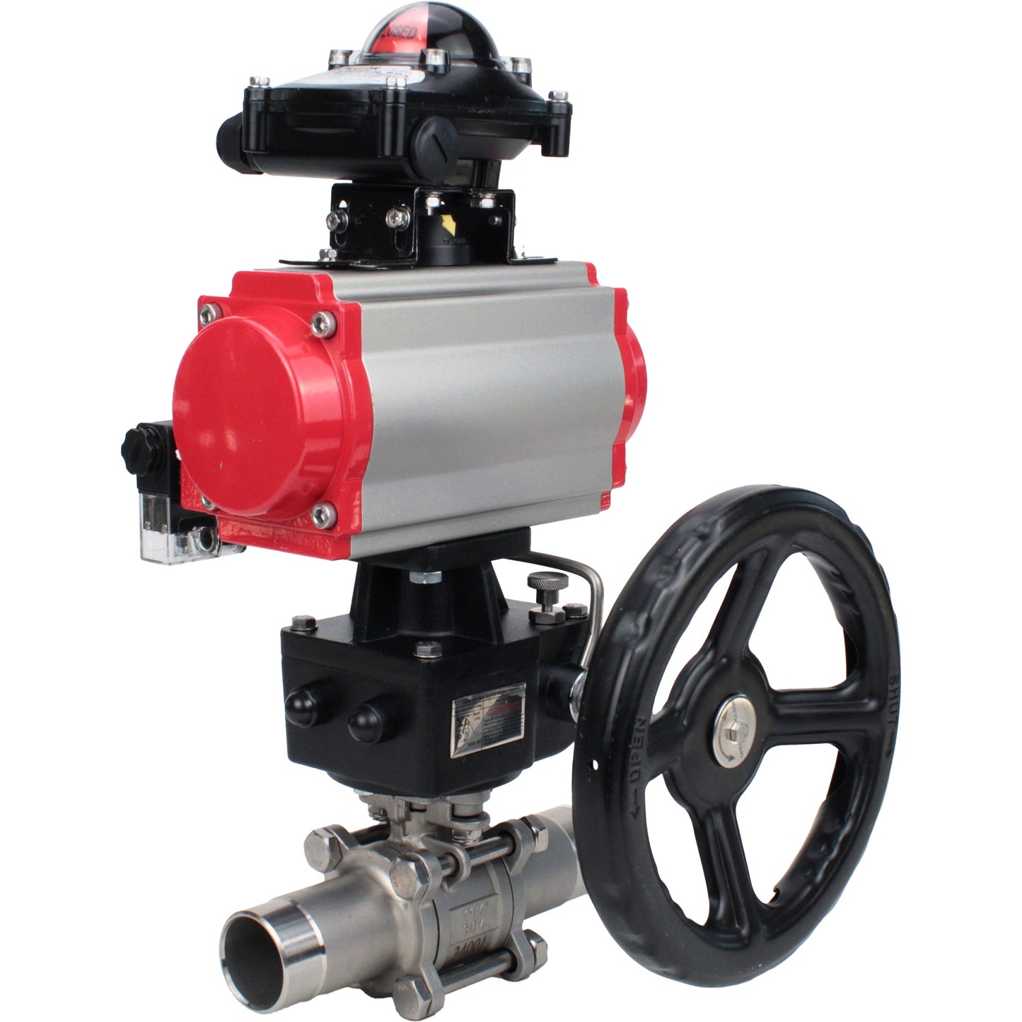 Ball valves DNOVA BV3131P(3pc)-FP-W-ISO-H LONG DN50-150 full bore, body - stainless steel 304, for welding, with PA-DA pneumatic actuator, pneumatic distributor 4M310-08 220V, MON gearbox and block limit switches APL-210N