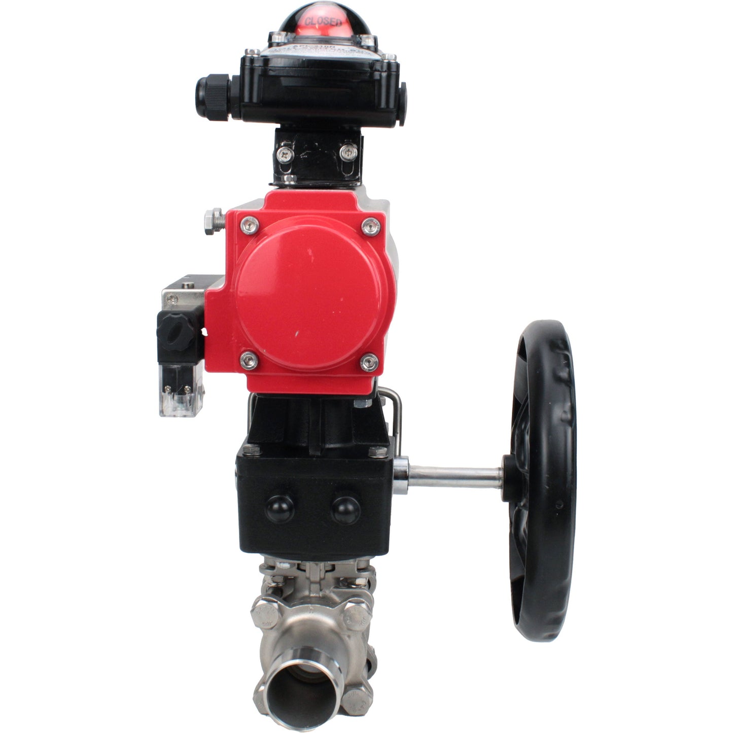 Ball valves DNOVA BV3131P(3pc)-FP-W-ISO-H LONG DN50-150 full bore, body - stainless steel 304, for welding, with PA-DA pneumatic actuator, pneumatic distributor 4M310-08 220V, MON gearbox and block limit switches APL-210N